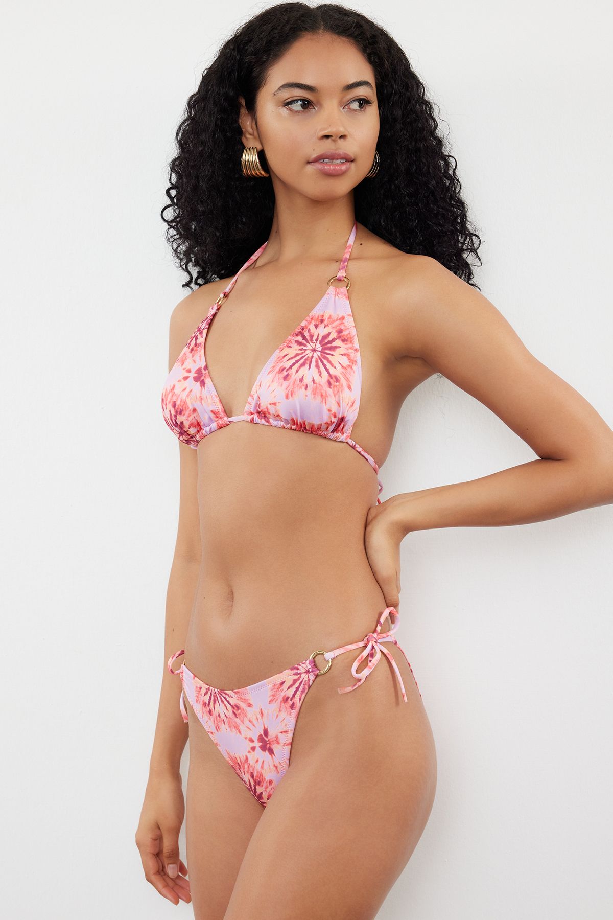Trendyol Floral Patterned Tie-Up High Waist Hipster Bikini Bottom