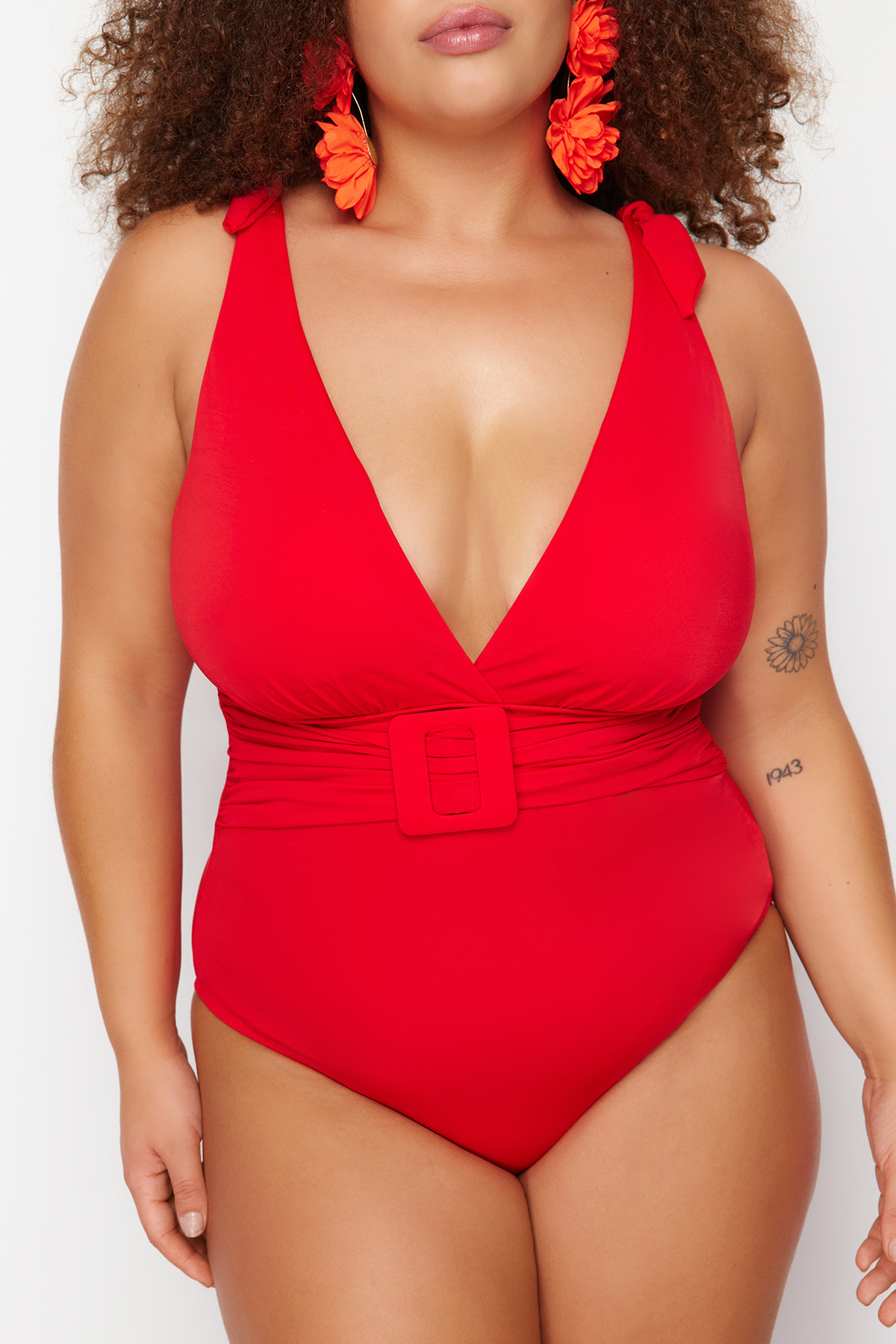 Trendyol Curve Red Belt Swimsuit