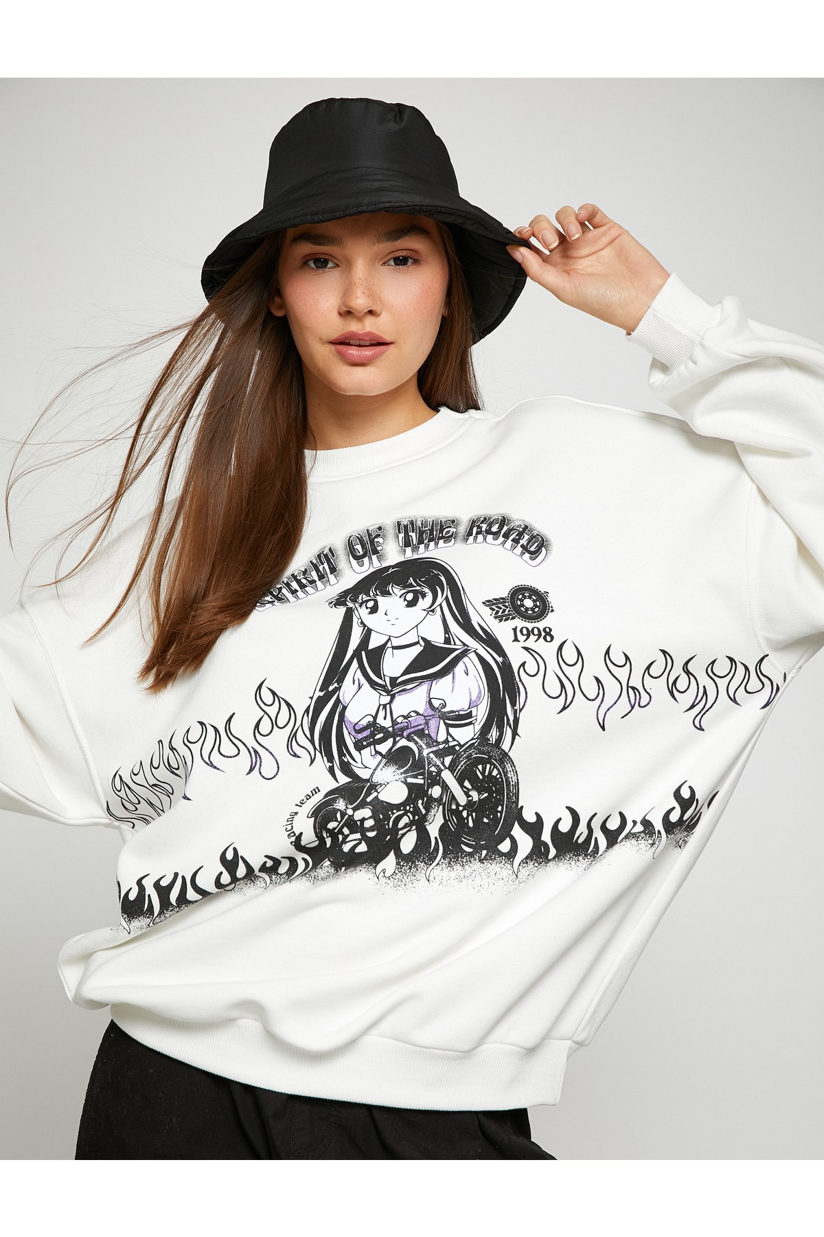 Levně Koton Anime Sweatshirt Oversize Crew Neck Long Sleeve Fleece Inner