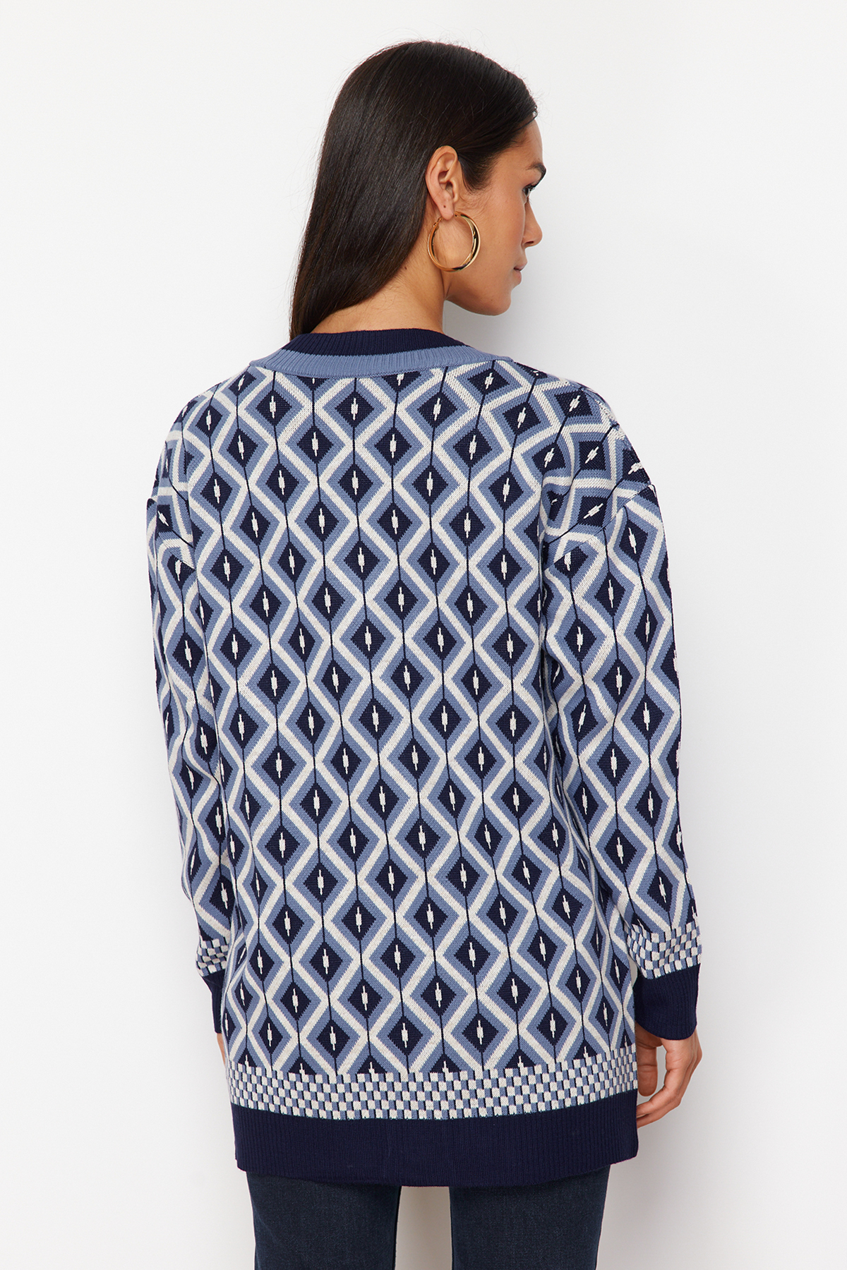 Trendyol Navy Blue Jacquard Button Detailed Knitwear Cardigan