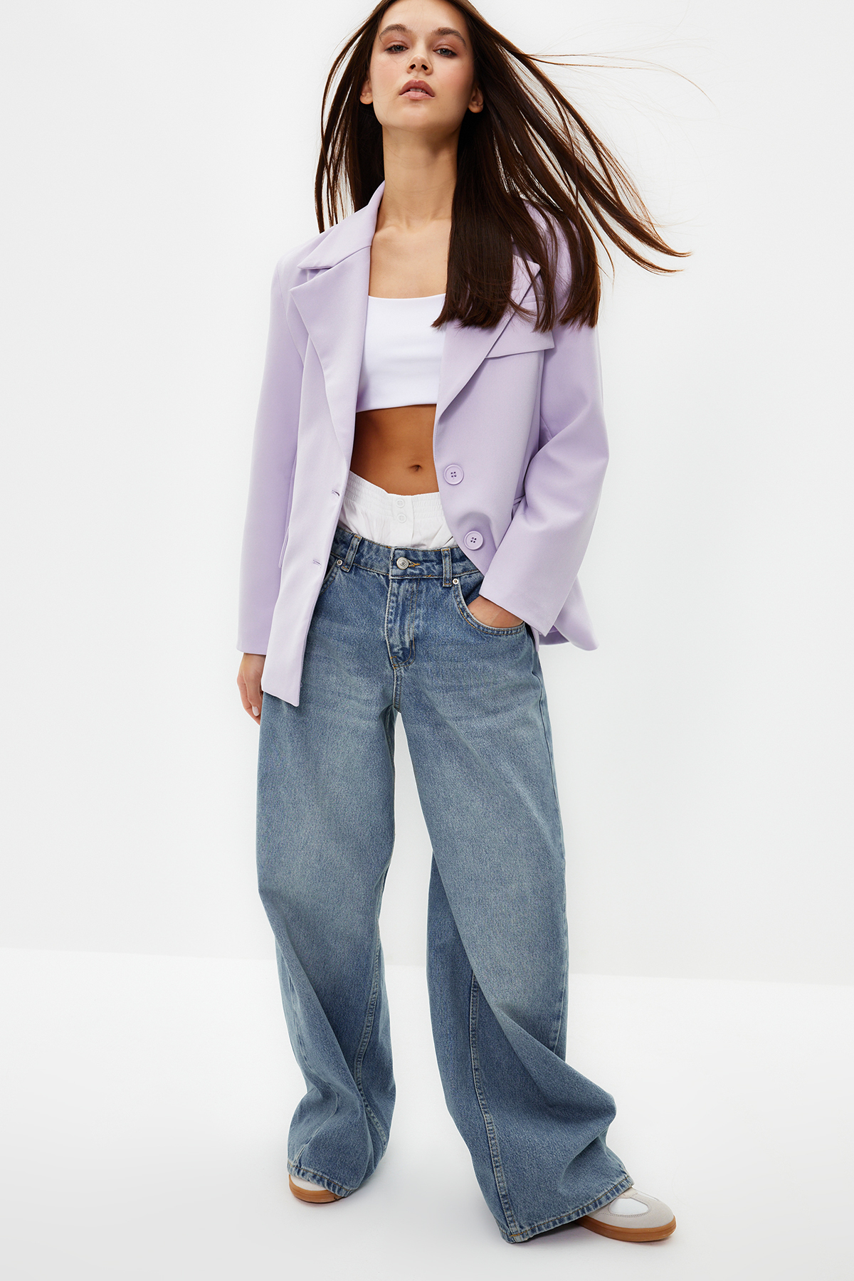 Trendyol Lilac Oversize Lined Woven Blazer Jacket