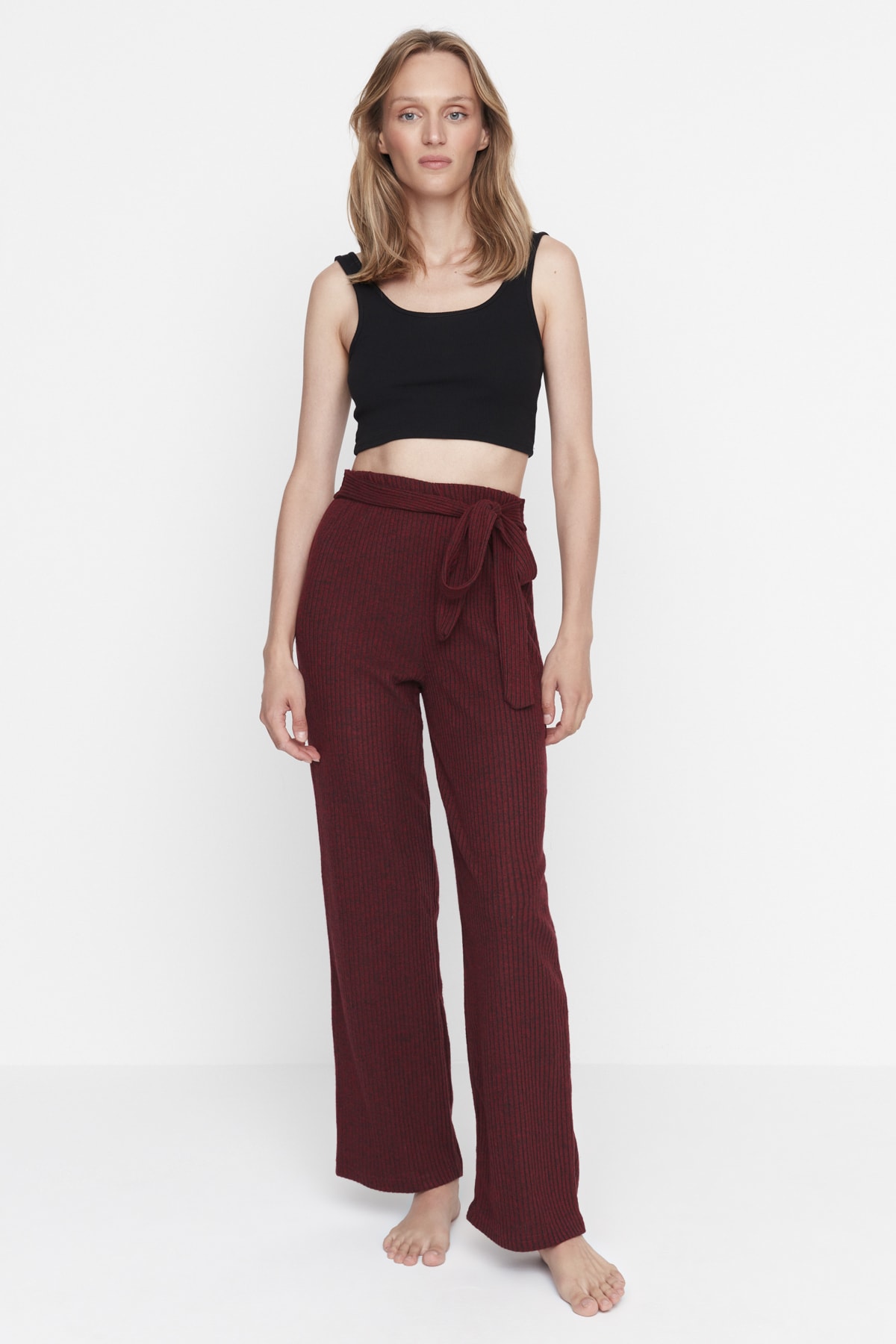 Trendyol Claret Red Knitwear Look Knitted Trousers
