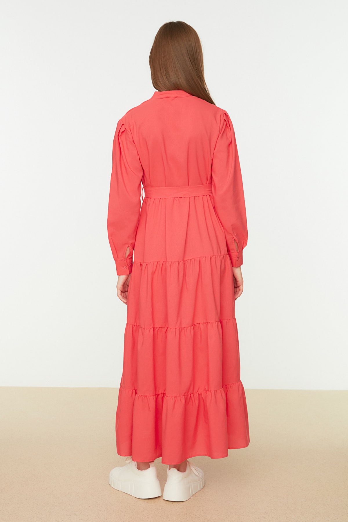 Trendyol Coral Dominant Guler Belted Wide Fit Rochie țesută