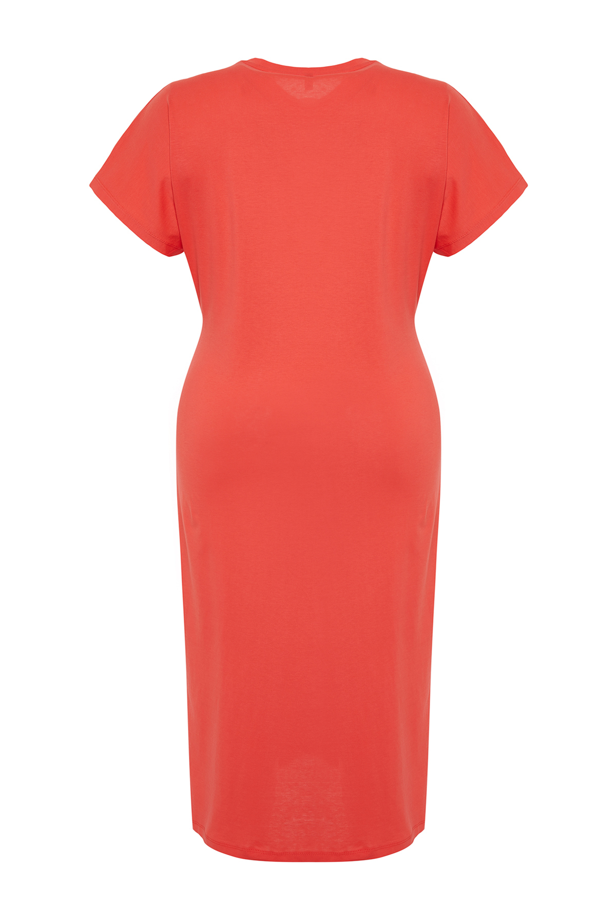 Trendyol Curve Red Straight Cut Tie Detailed Slit Maxi/Long 100% Cotton Knitted Dress