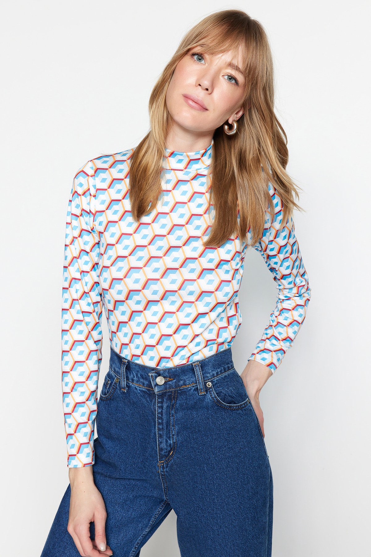 Trendyol Brown Geometric Pattern Knitted Body Tunic