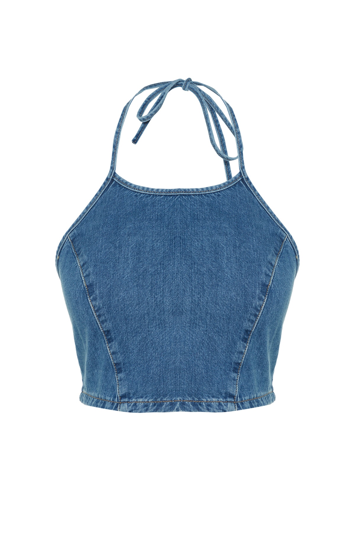 Trendyol tmavomodrý denimový bustier na vzpieranie