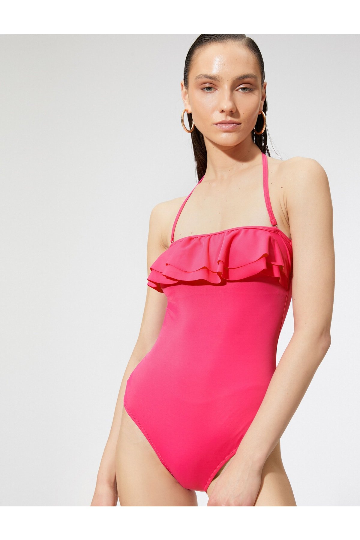 Levně Koton Basic Swimsuit with Frill Halter Neck Detachable Straps