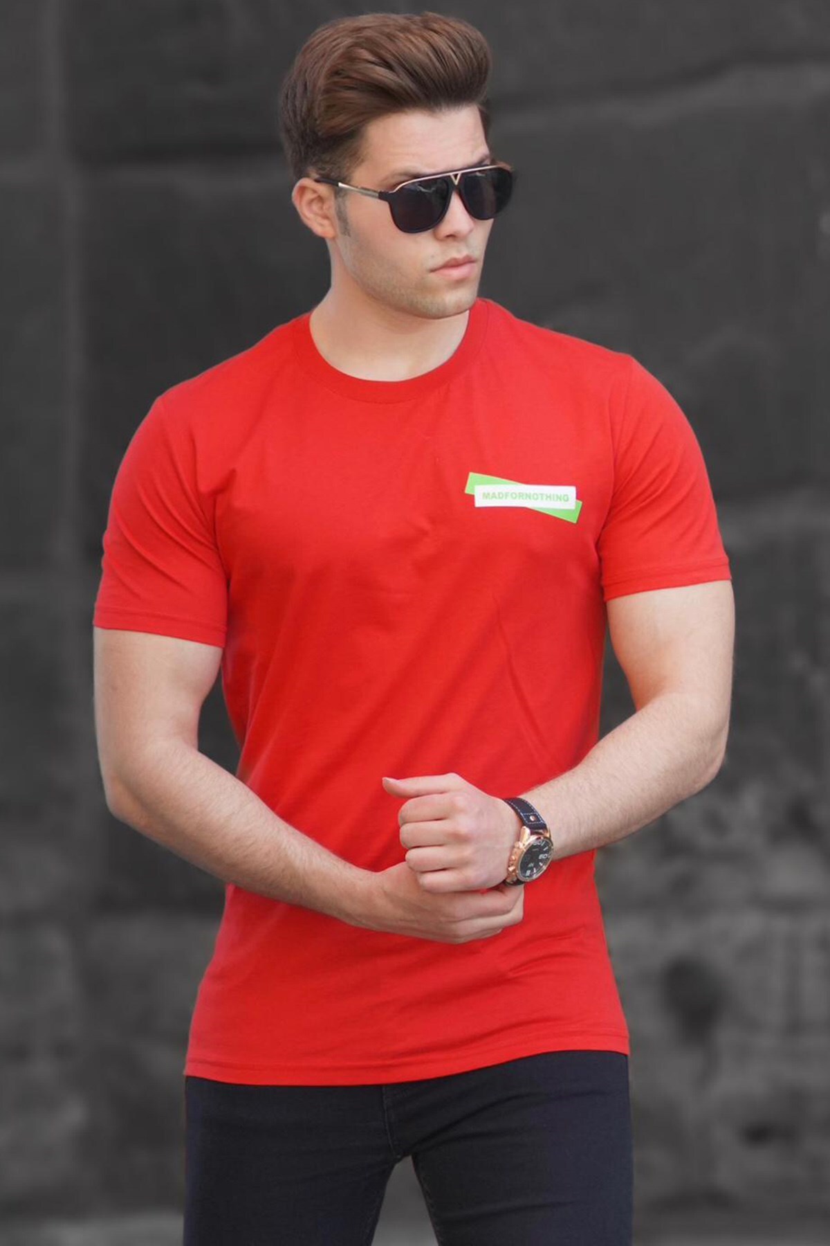 Levně Madmext Men's Red T-Shirt with a Print 5270
