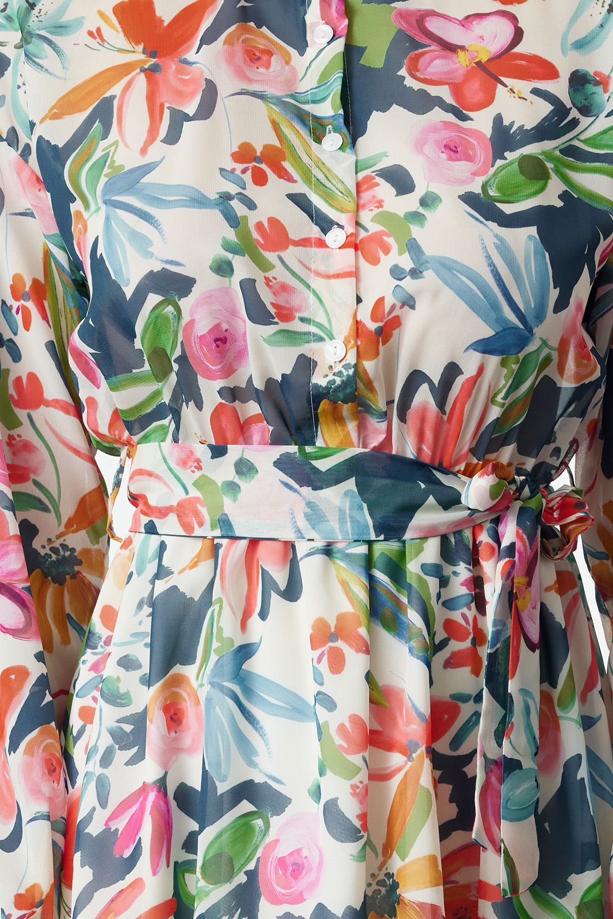 Trendyol Multi Color Floral Pattern Waist Open Mini Lined Chiffon Woven Dress