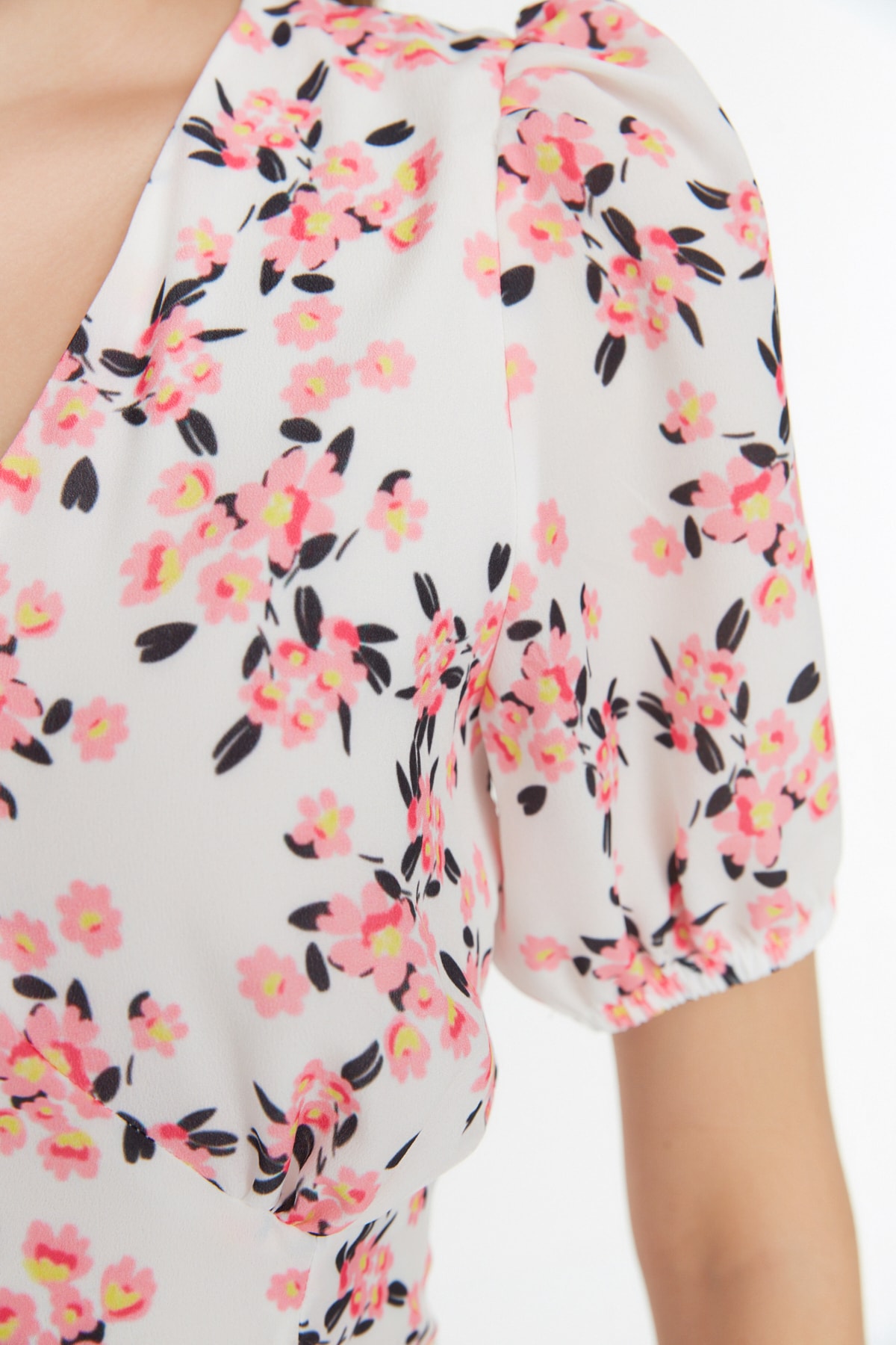 Trendyol Ecru Floral Pattern Woven Dress