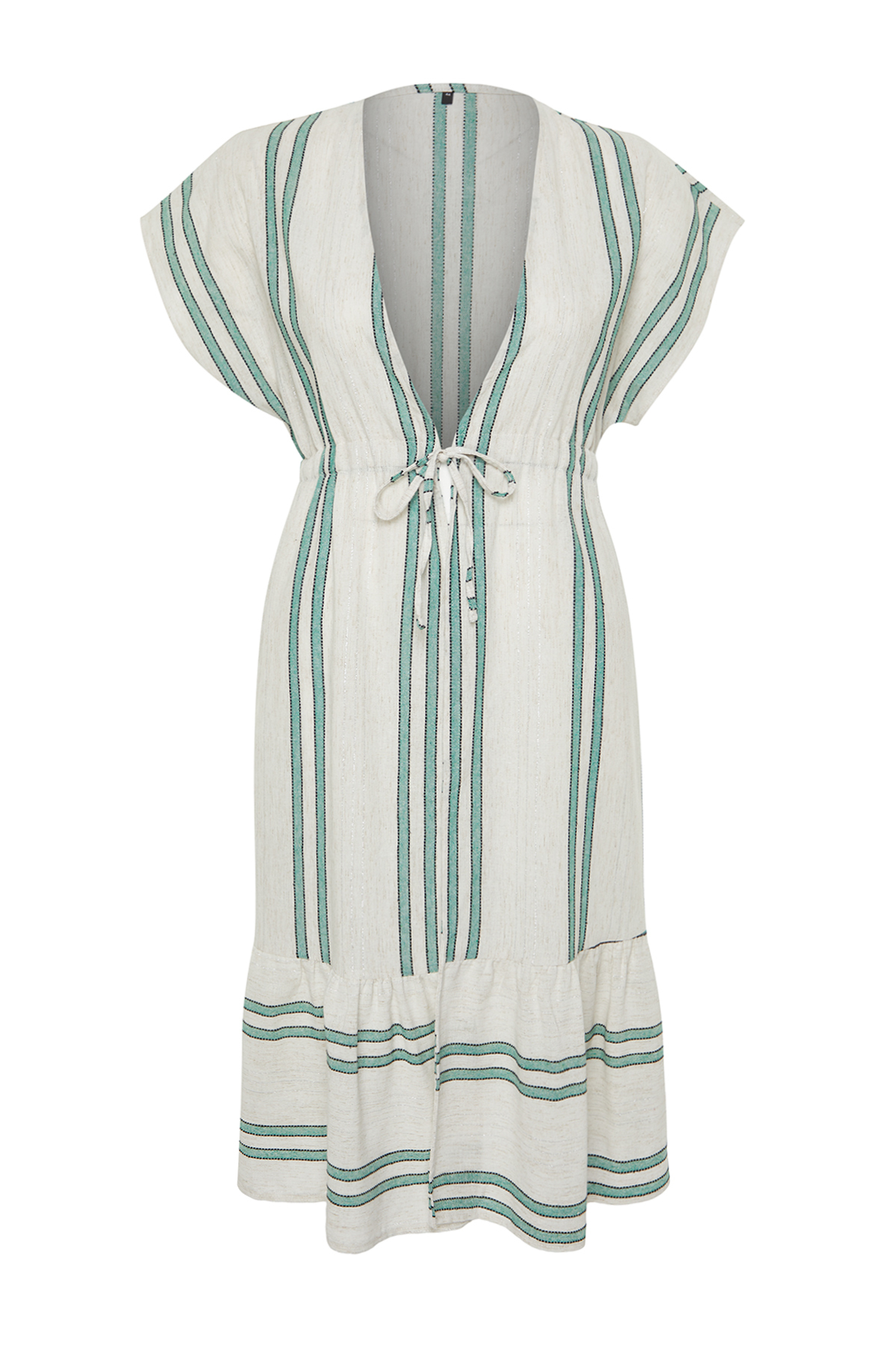 Trendyol Curve Beige Waist Elastic Waist Gathered Skirt Woven Beach Dress