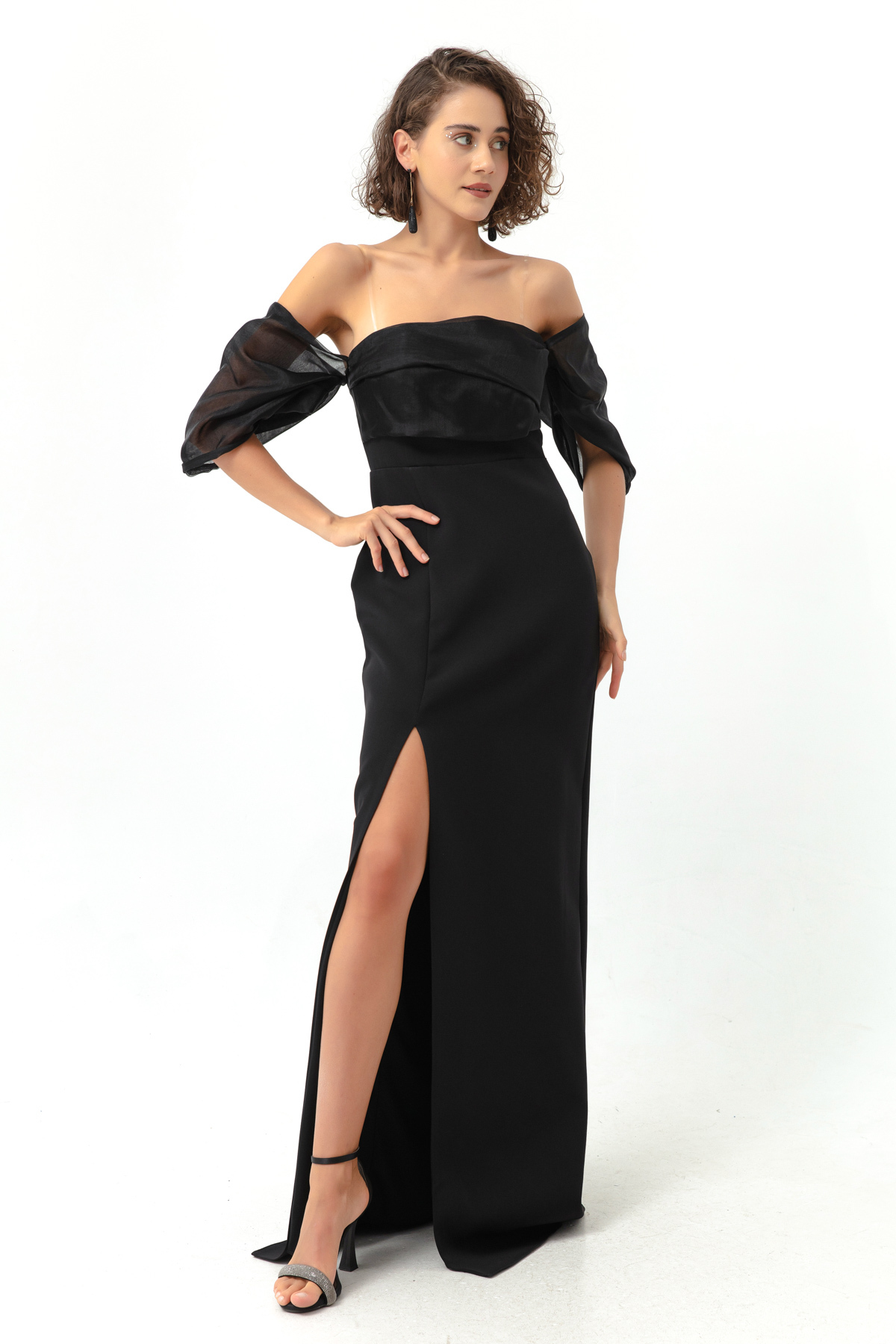 Levně Lafaba Women's Black Princess Sleeve Organza Long Evening Dress