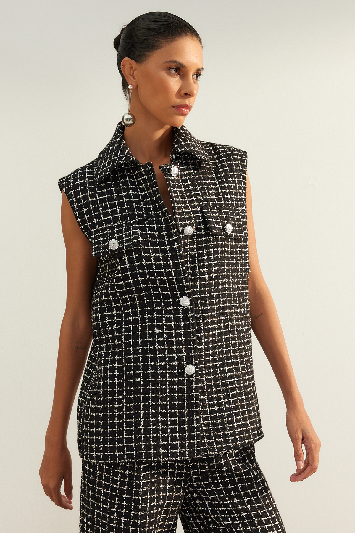 Vestă în carouri țesute Trendyol Black Limited Edition