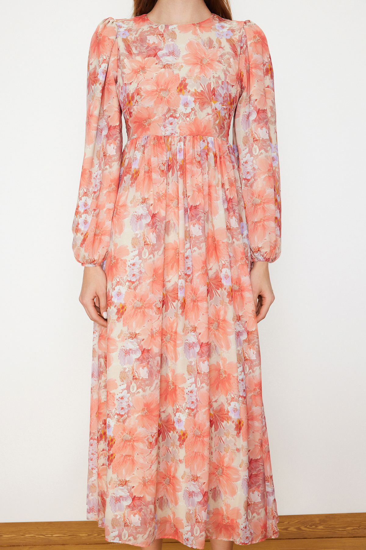 Trendyol Orange Floral Lined Woven Dress