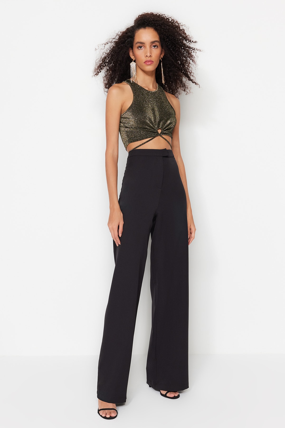 Pantaloni țesute Trendyol Black