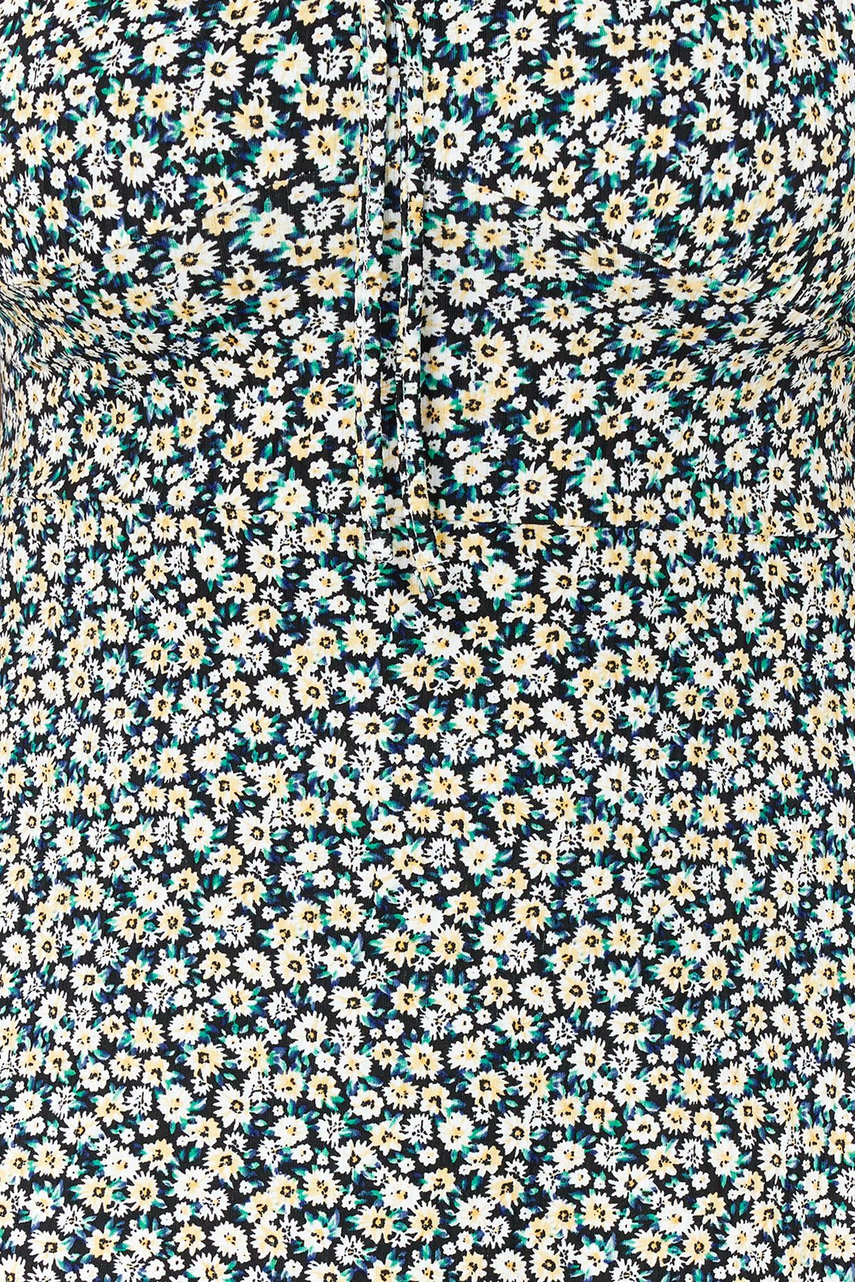 Trendyol Curve Multicolored Floral Patterned Ruffle A-Line Mini Summer Knitted Dress with Bow Collar