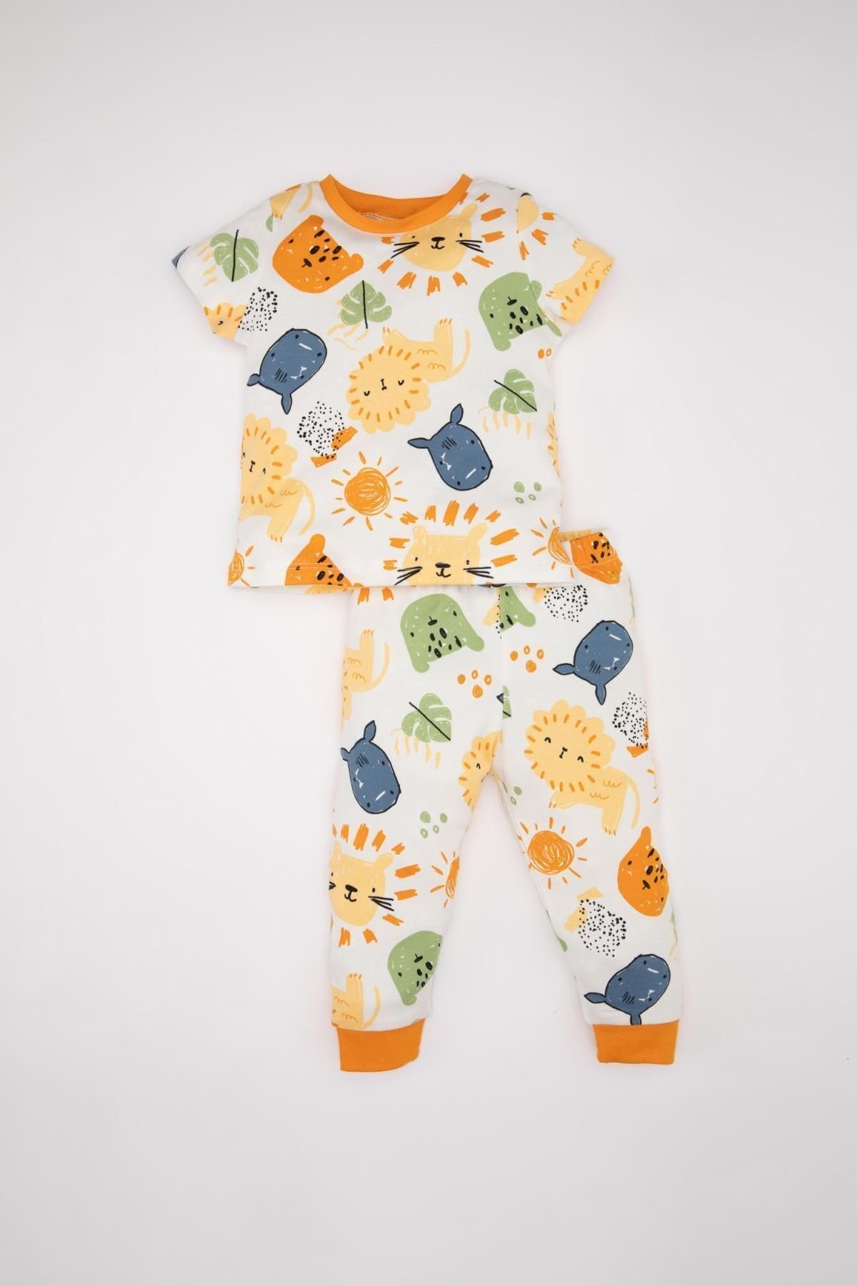 DEFACTO Baby Boy Safari Patterned Short Sleeve Cotton Pajama Set