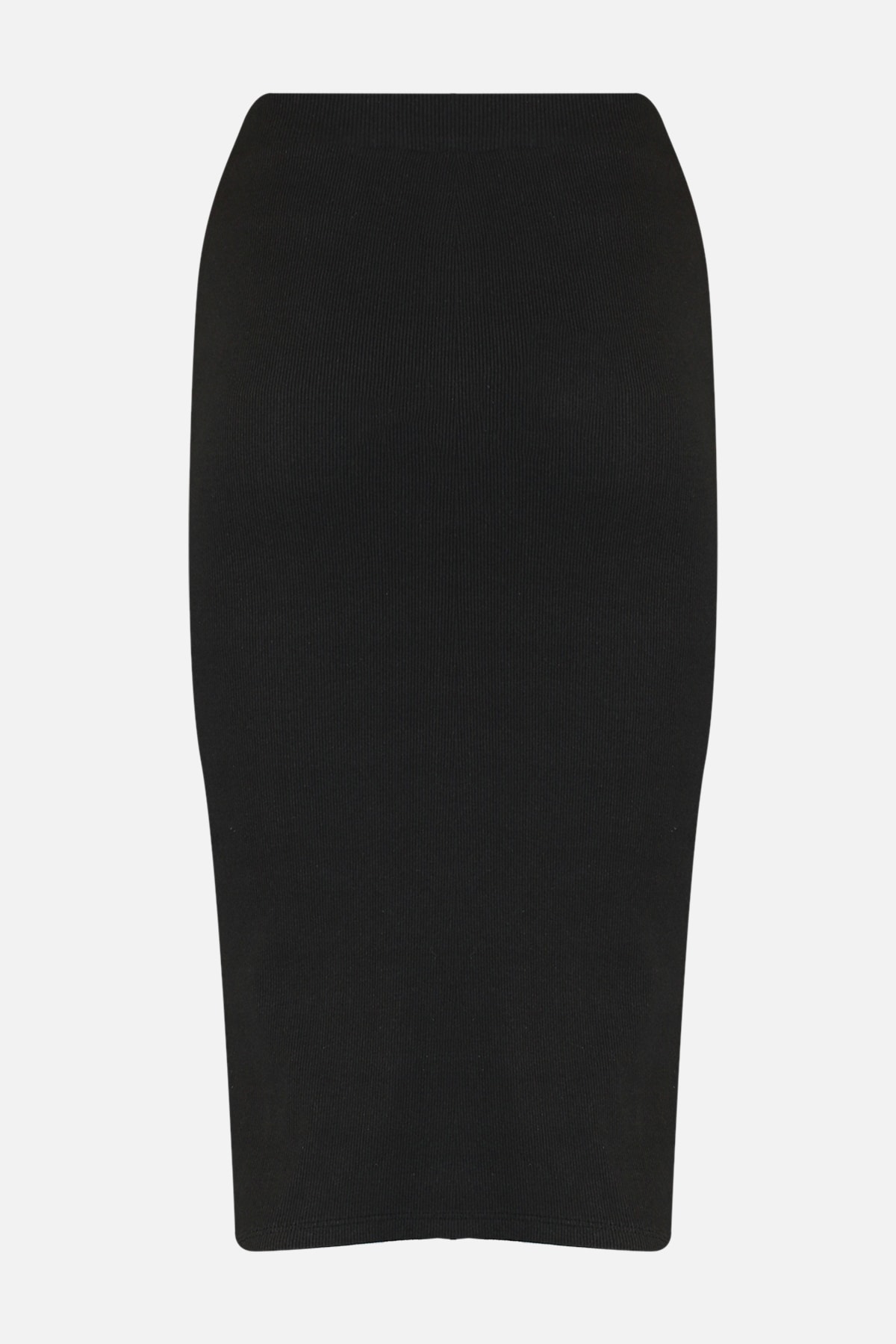 Trendyol Black With Double Slits, Fitted High Waist Ribbed Flexible Midi Knitted Skirt
