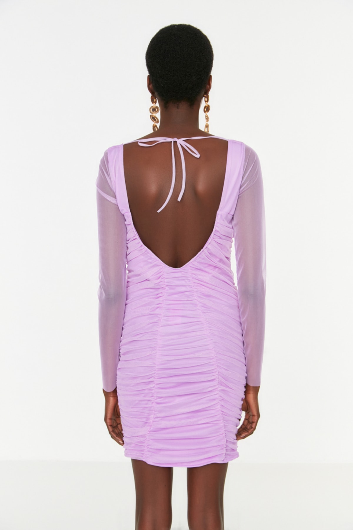 Rochie de seara din tul drapat Trendyol Lilac.