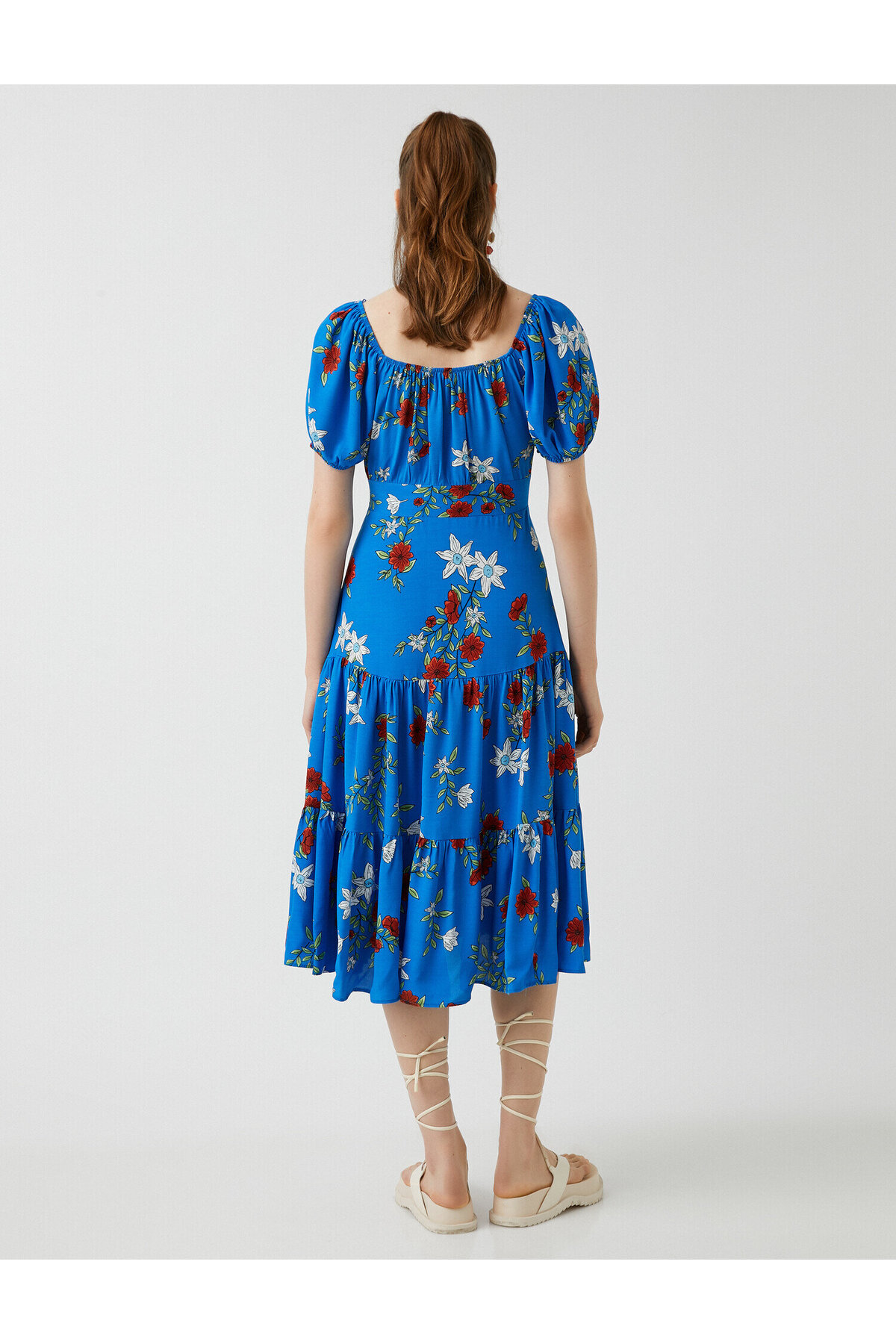 Koton Square Neckline Short Sleeve Midi Length Rochie