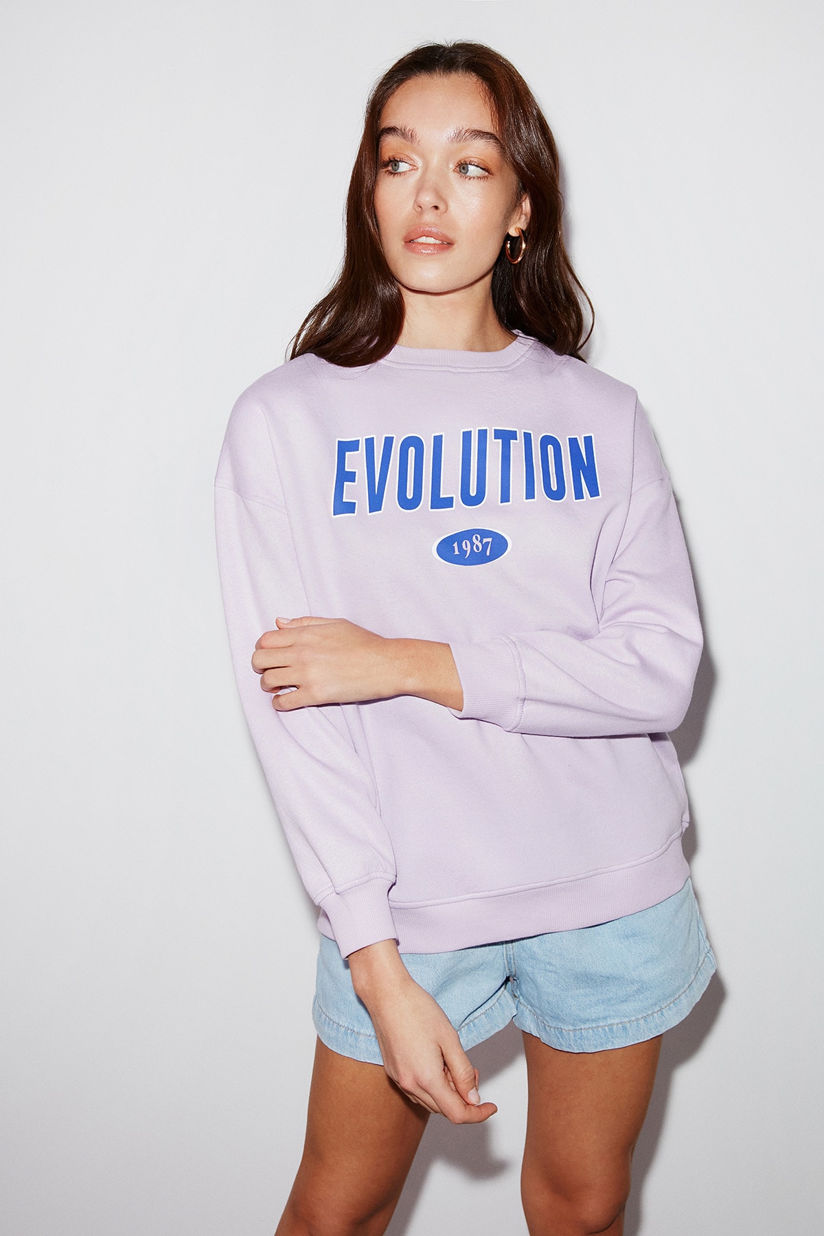 GRIMELANGE Ivory Oversize Lilac Sweatshirt