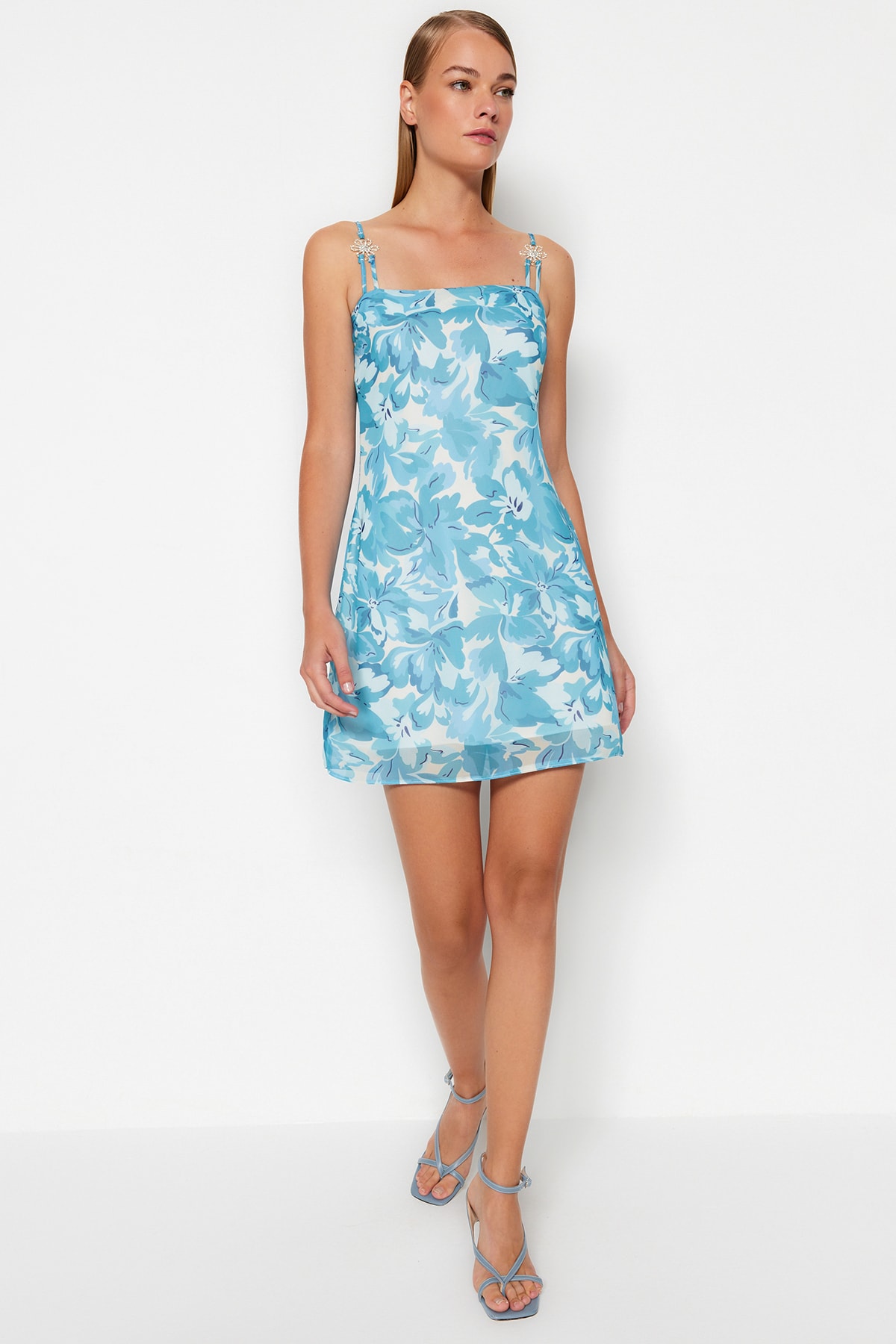 Trendyol Blue Accessory Detail Mini Woven Dress