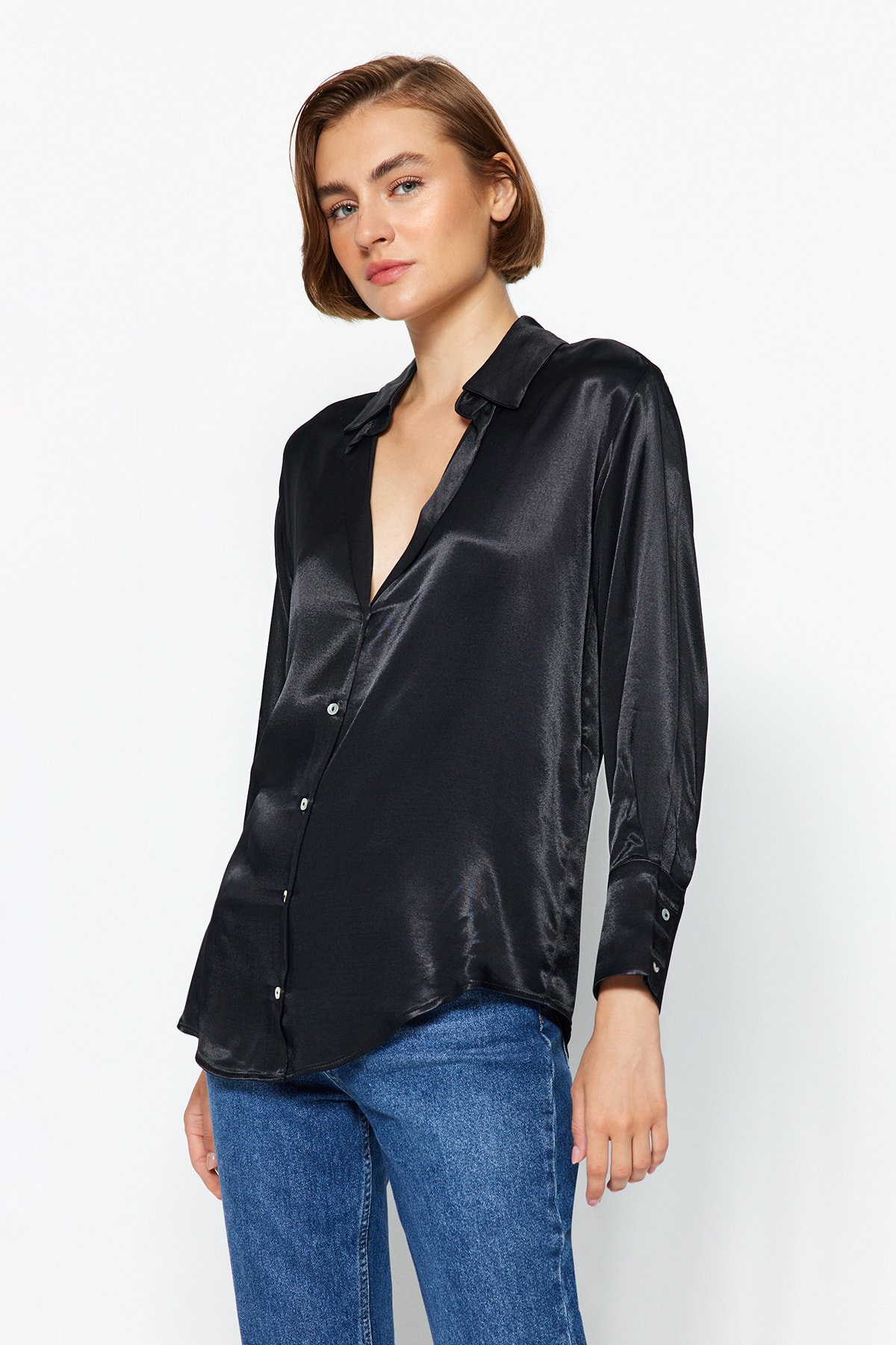 Trendyol Black Satin Woven Shirt