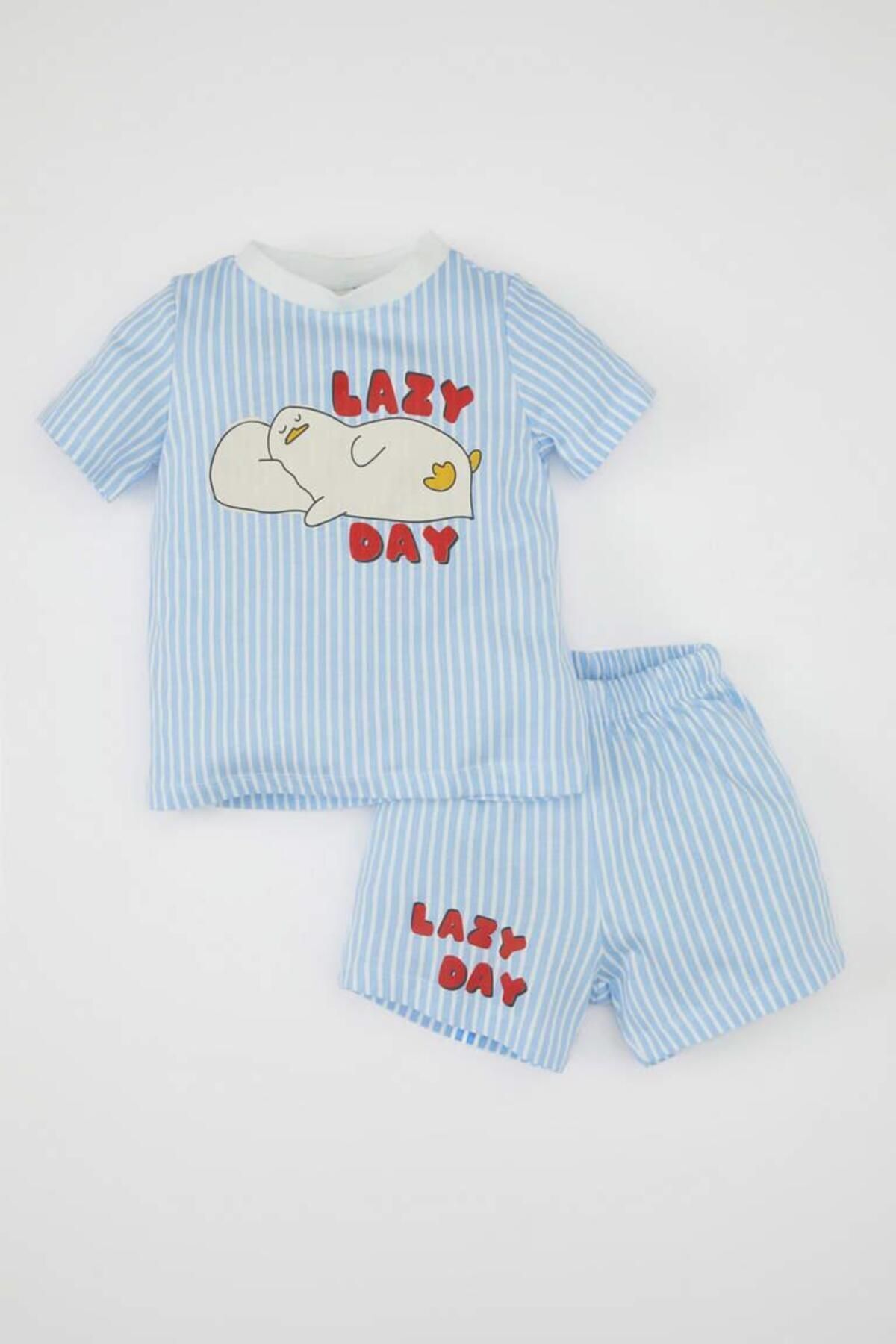 DEFACTO Baby Boy Striped Short Sleeve Shorts Cotton Pajama Set