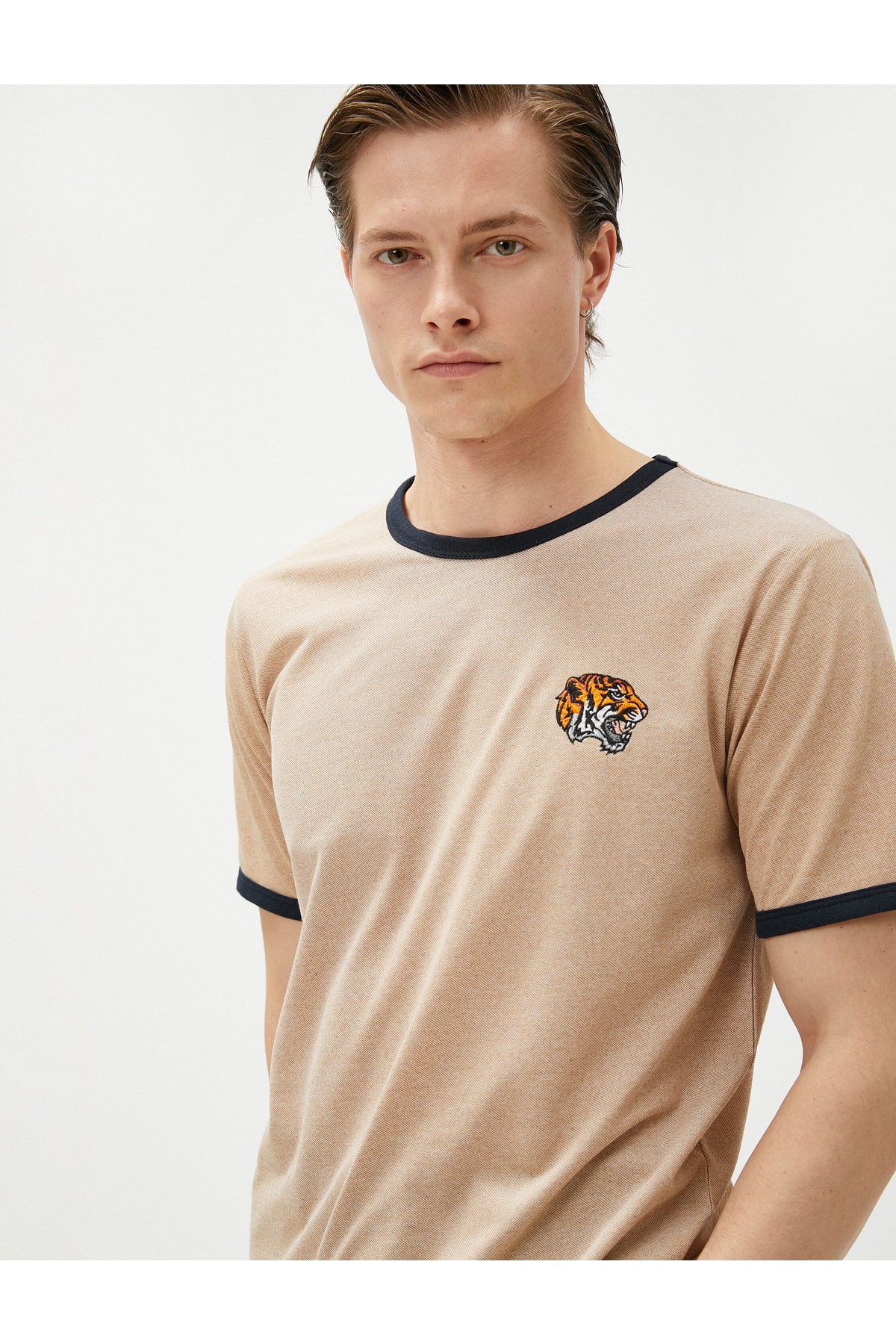 Koton Tiger Embroidered T-Shirt Crew Neck Slim Fit Short Sleeve
