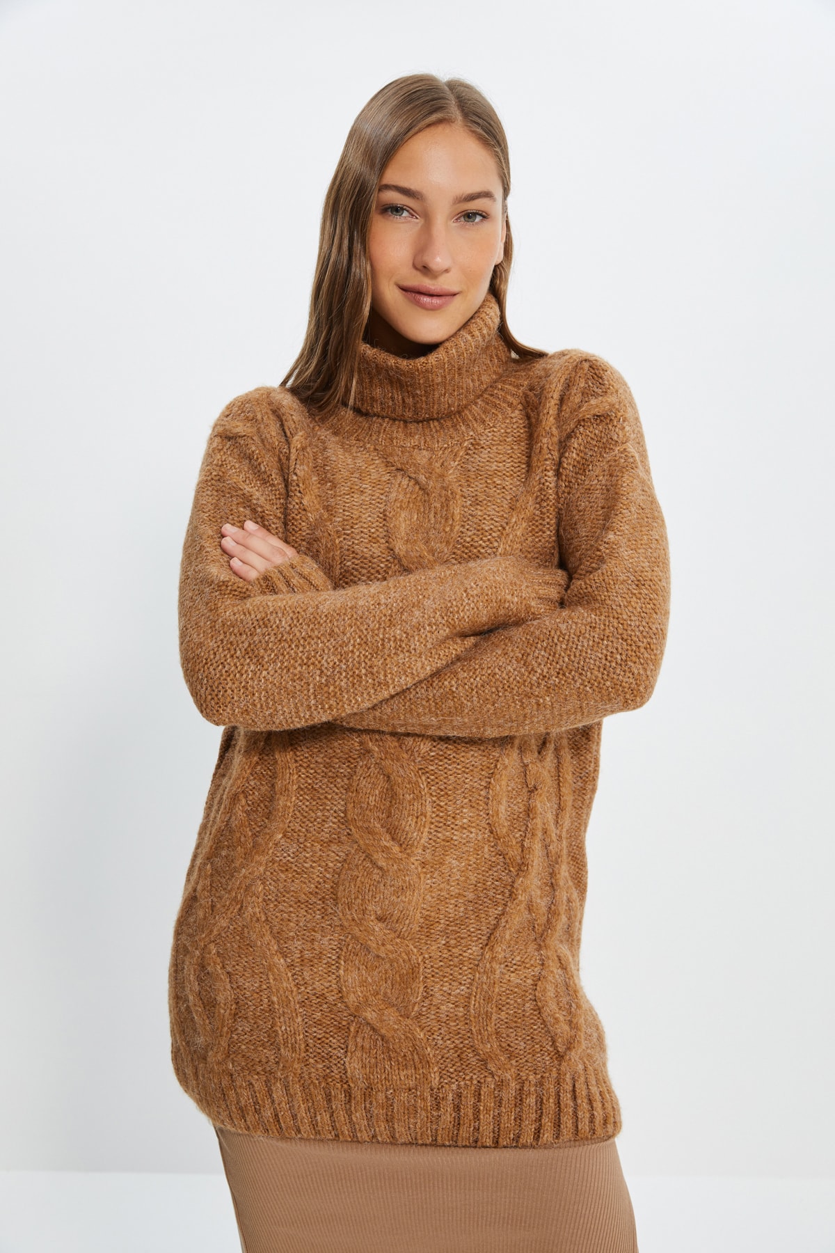 Trendyol Camel Turtleneck Knitwear Sweater