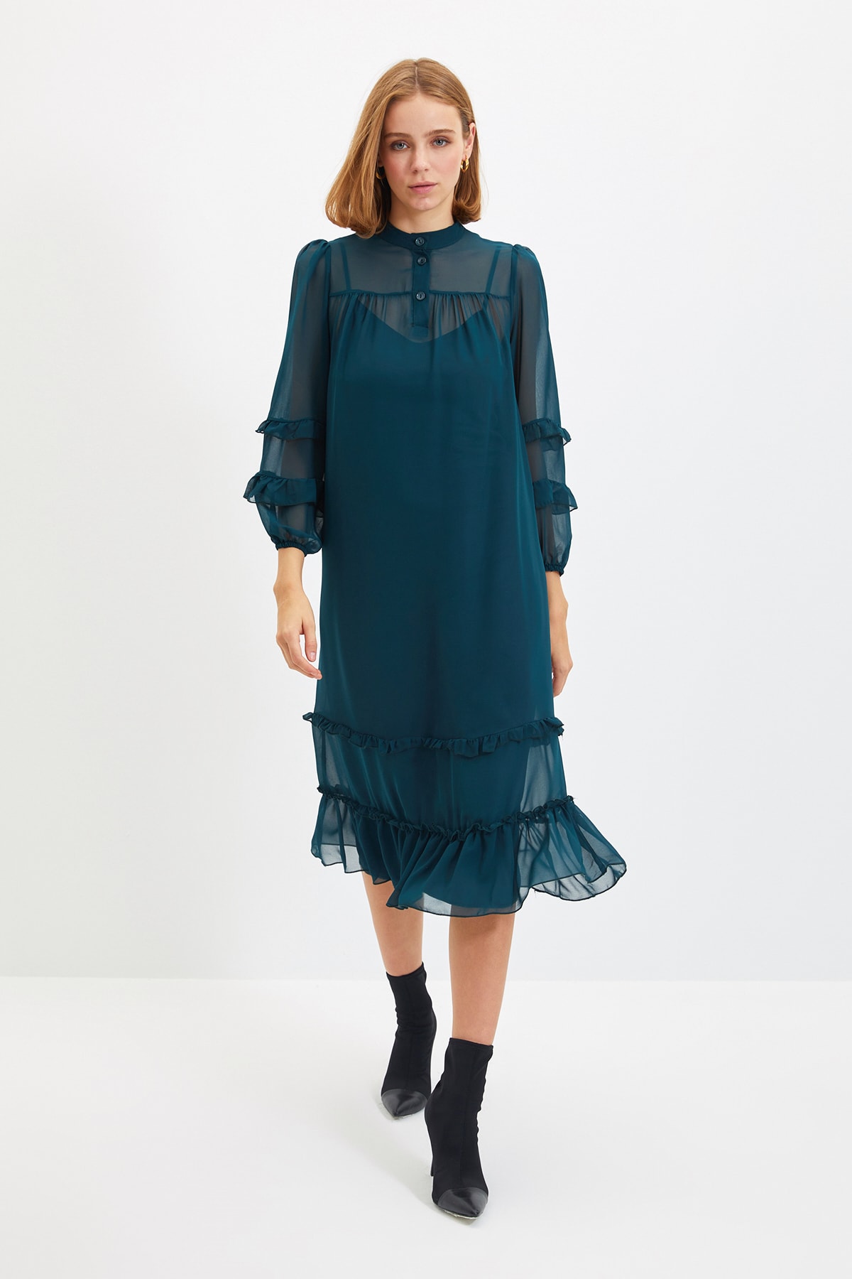 Trendyol Green Ruffle Detailed Dress