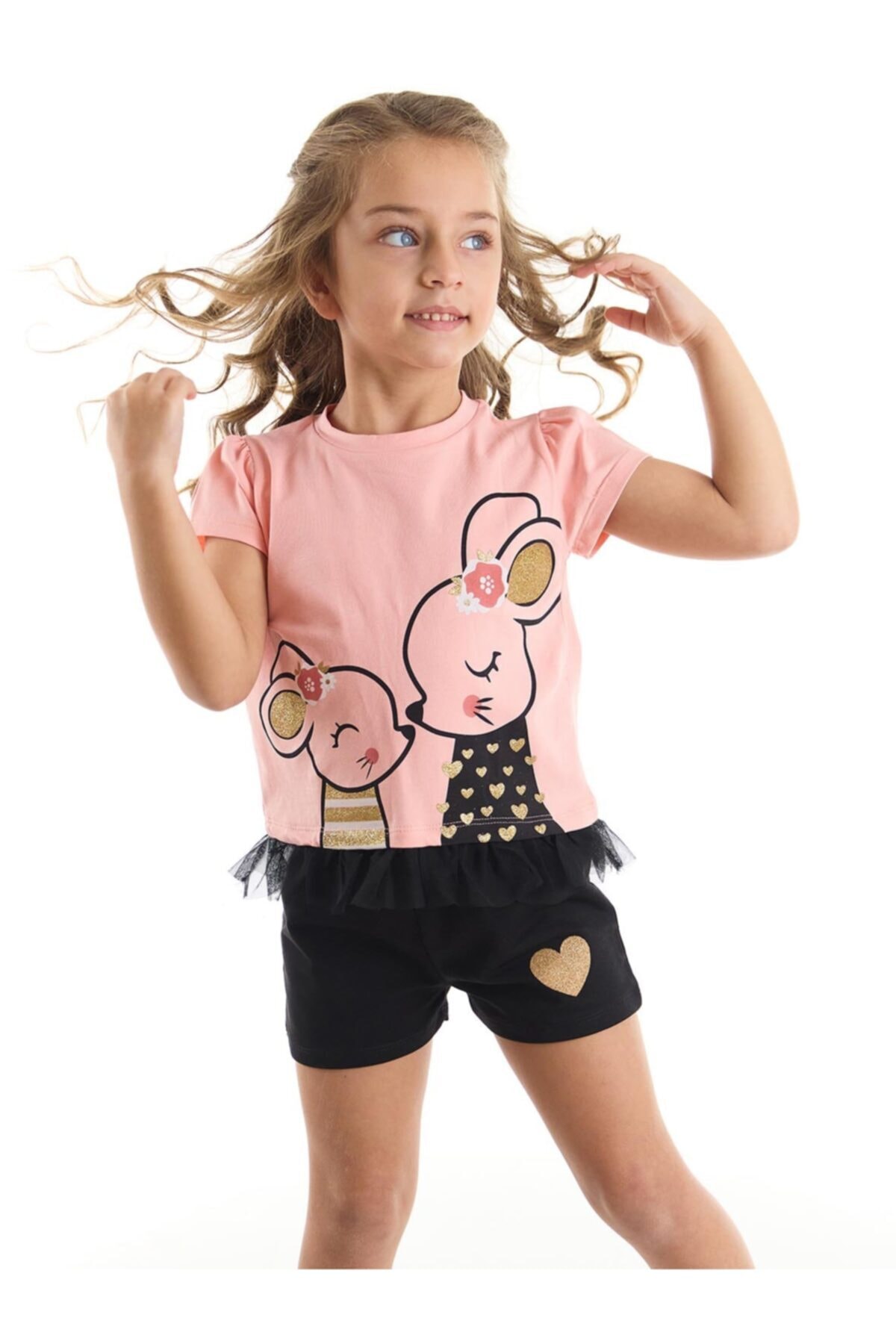 Levně Denokids Cute Mouse Girls T-shirt Shorts Set