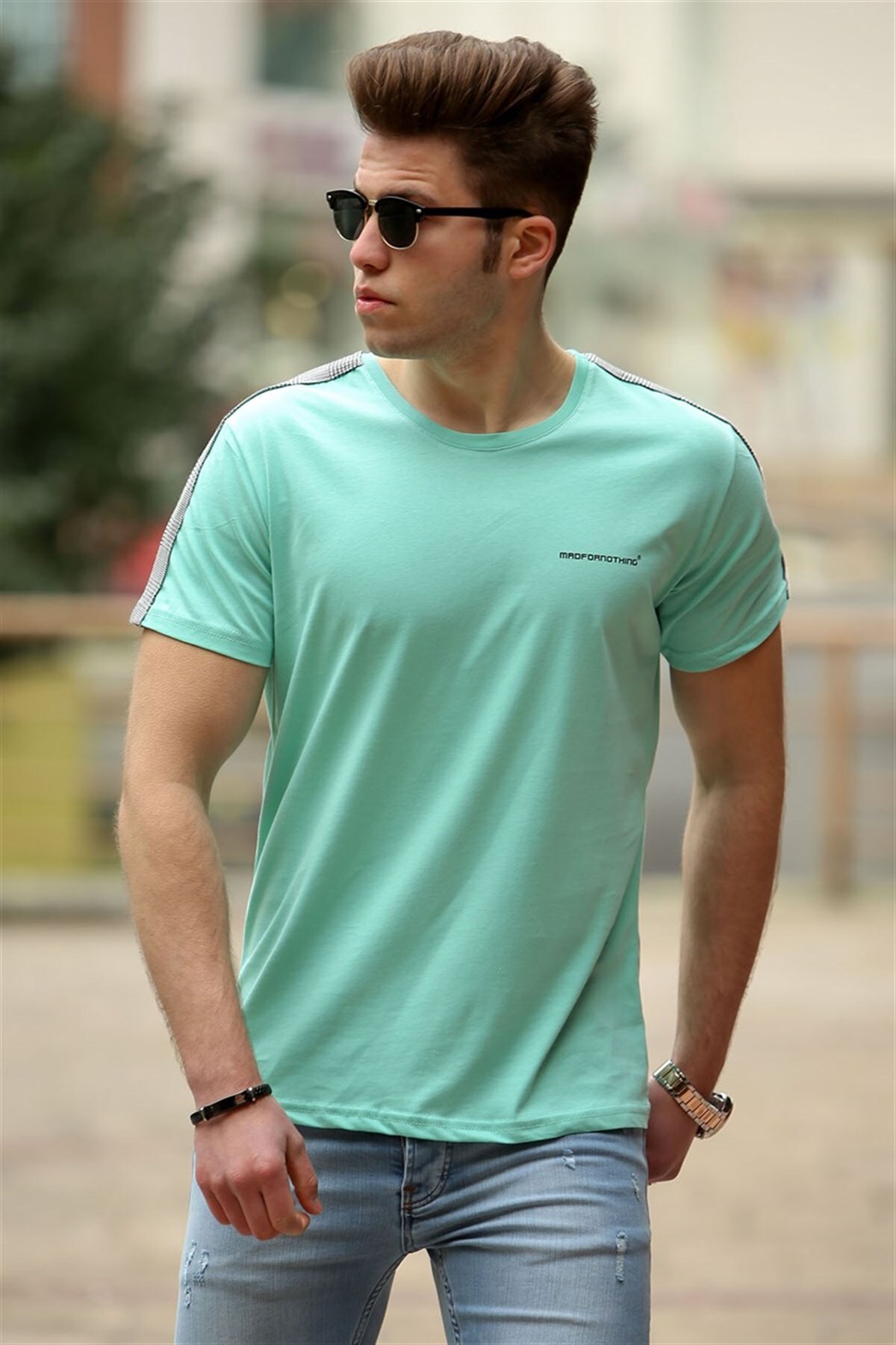 Madmext Basic Green Men's T-Shirt 4513
