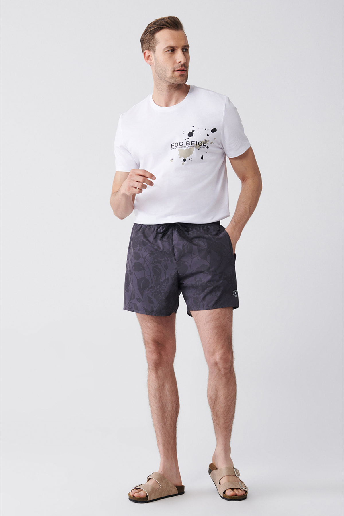 Levně Avva Men's Anthracite-gray Quick Dry Printed Standard Size Swimwear Marine Shorts