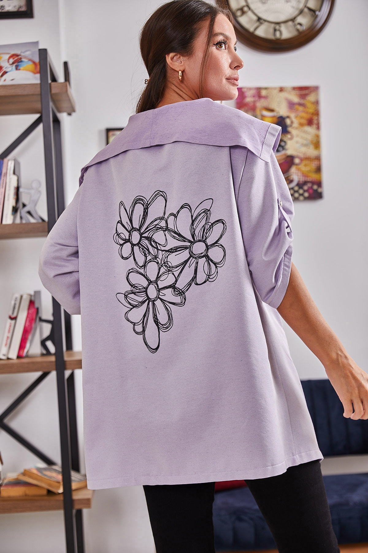 armonika Women's Lilac Back Floral Printed Seasonal Jacket