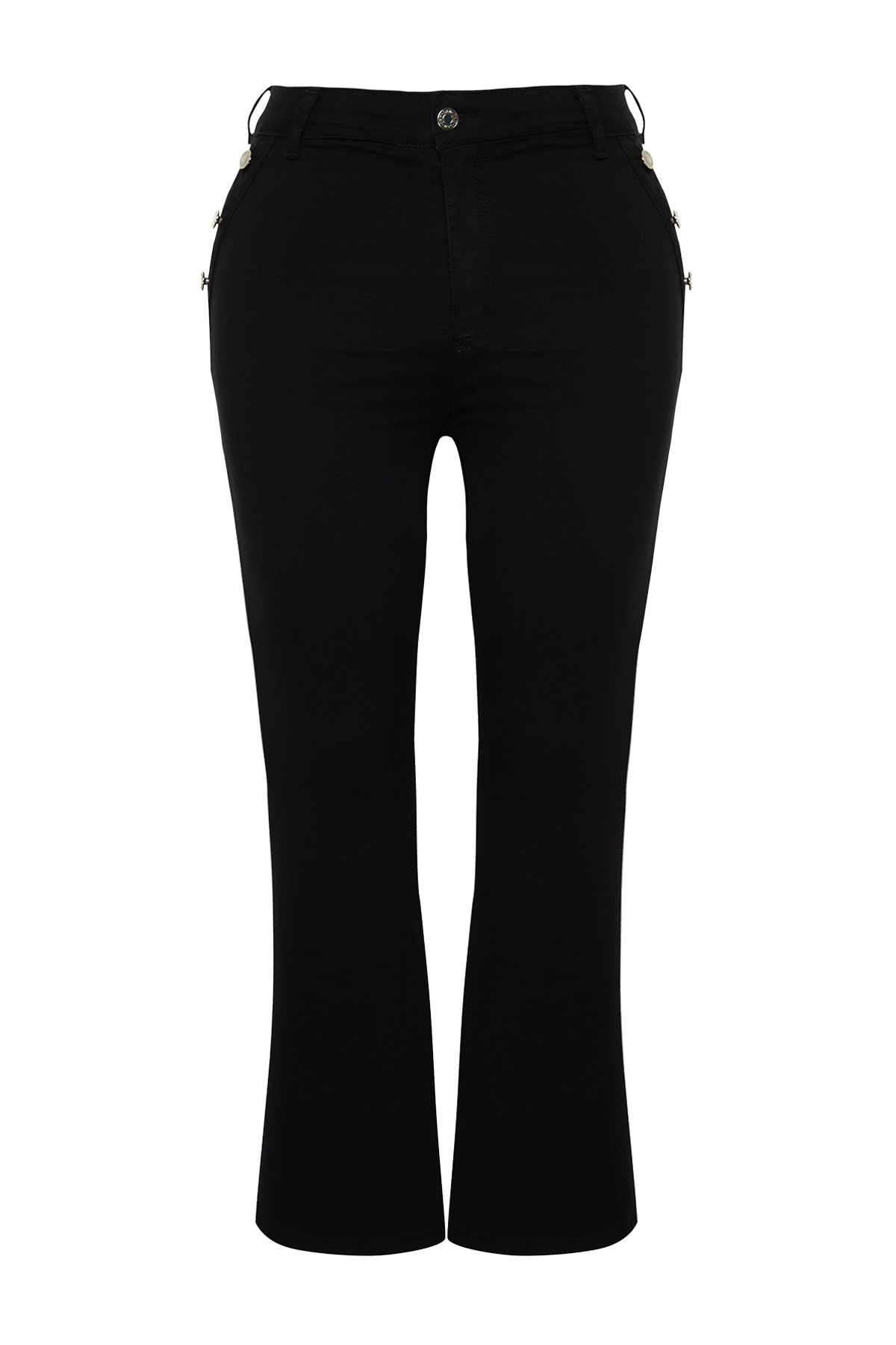 Trendyol Curve Black Button Detailed Spanish Leg Jeans