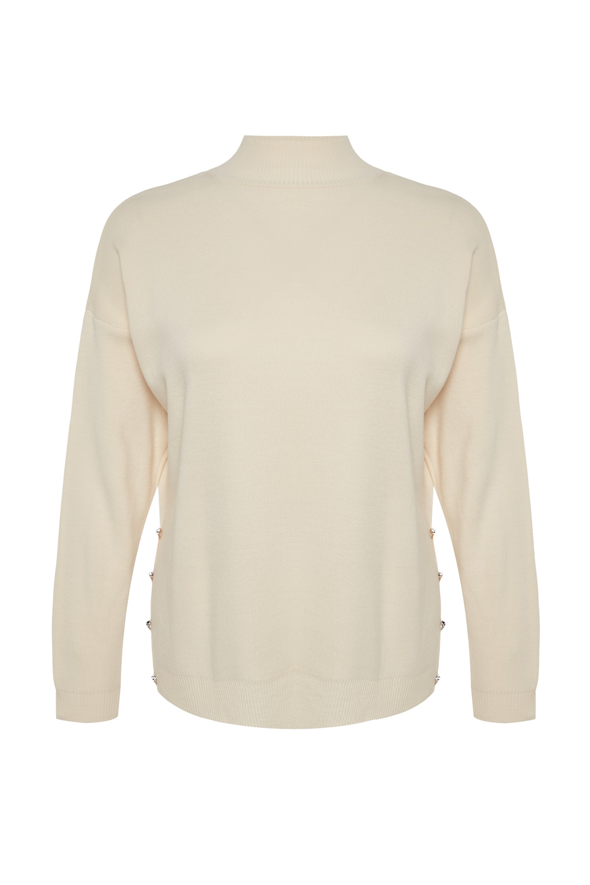 Trendyol Cream Button Detaliat Turtleneck Tricotaje Pulover