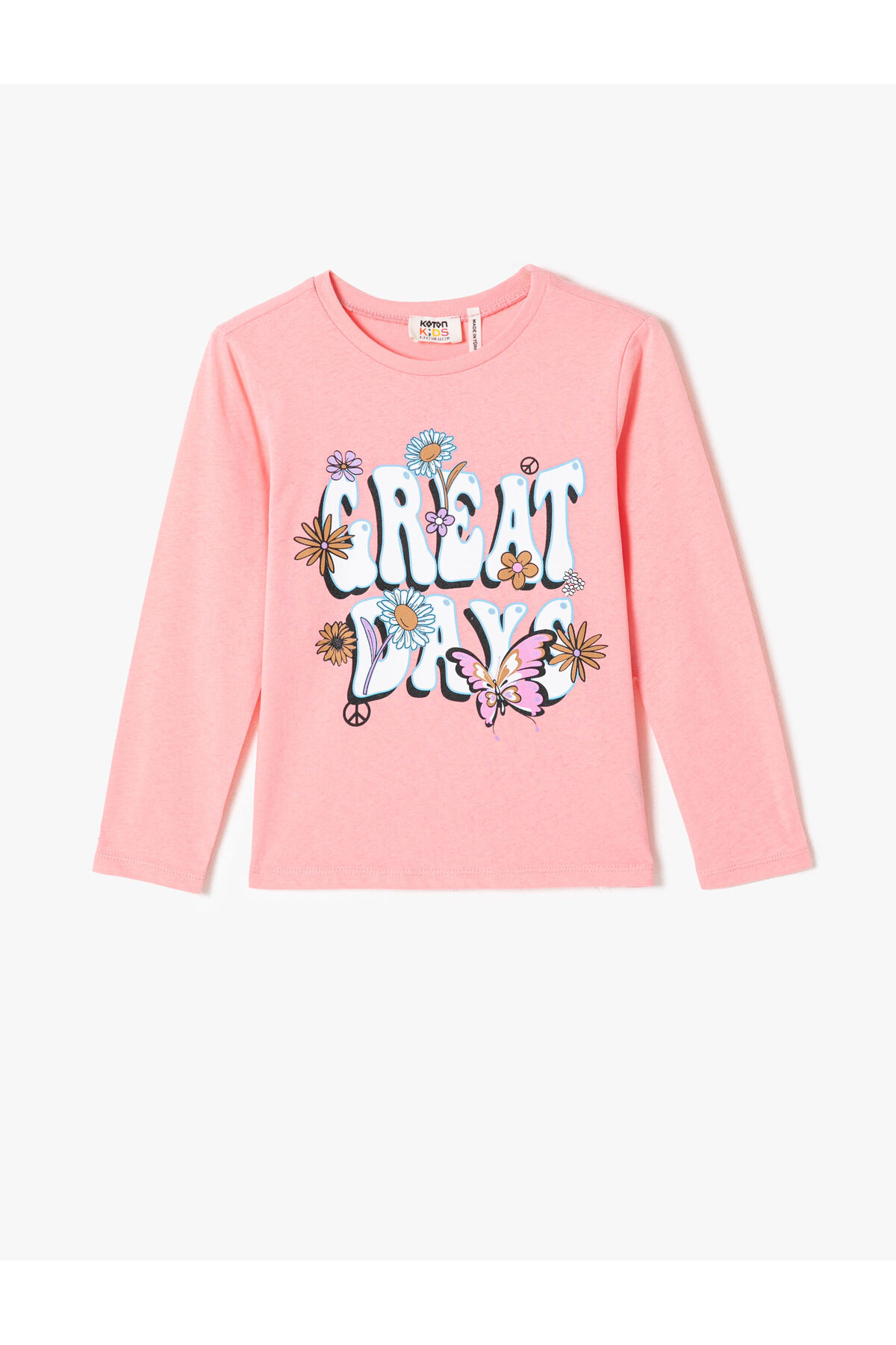 Koton Oversized T-Shirt Long Sleeved Printed Crewneck Cotton