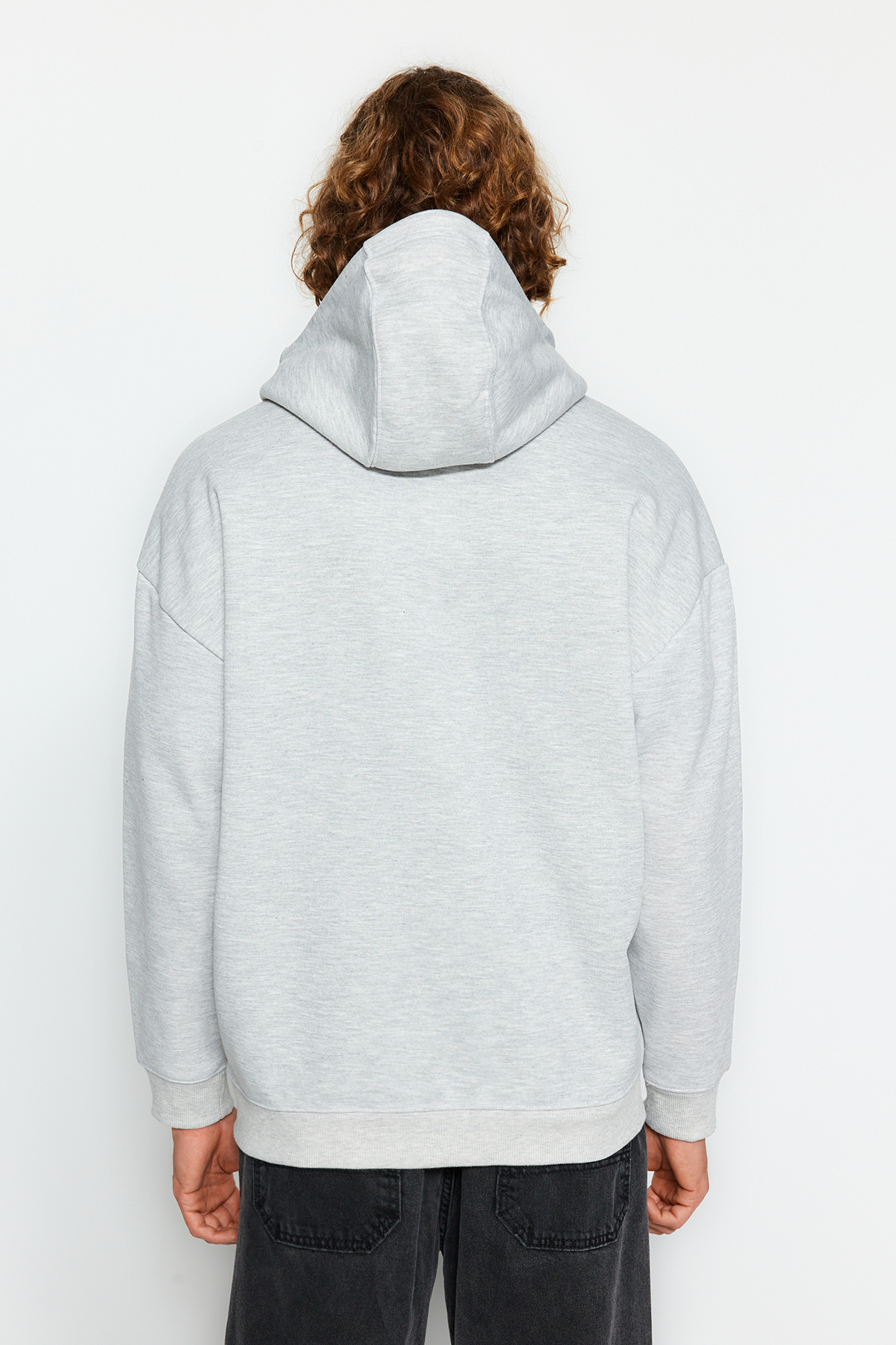 Trendyol Gray Melange Oversize/Wide Cut Zippered Special Collar Cotton Sweatshirt