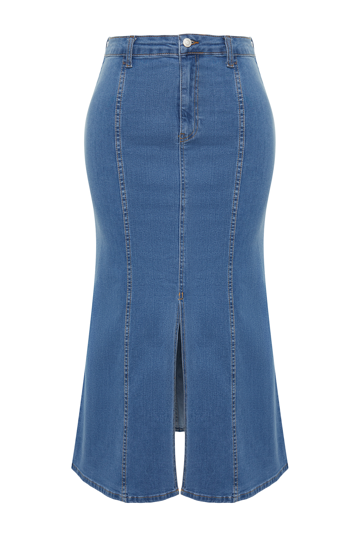 Trendyol Curve Blue Slit Detailed Midi Denim Skirt