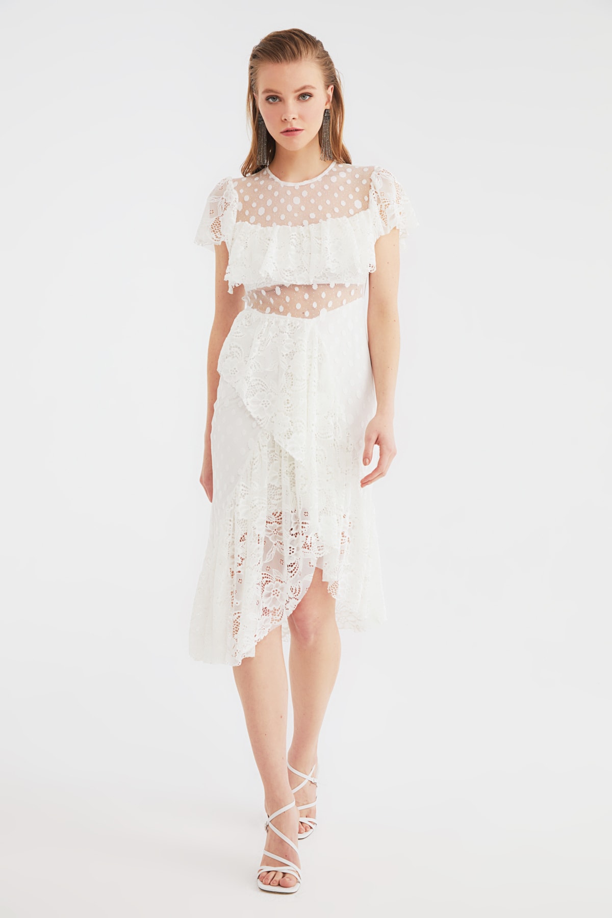 Trendyol Ecru gât detaliate Rochie