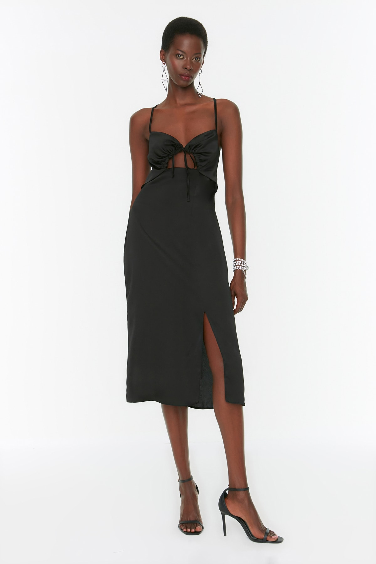 Trendyol Black Collar Detailed Satin Evening Dress