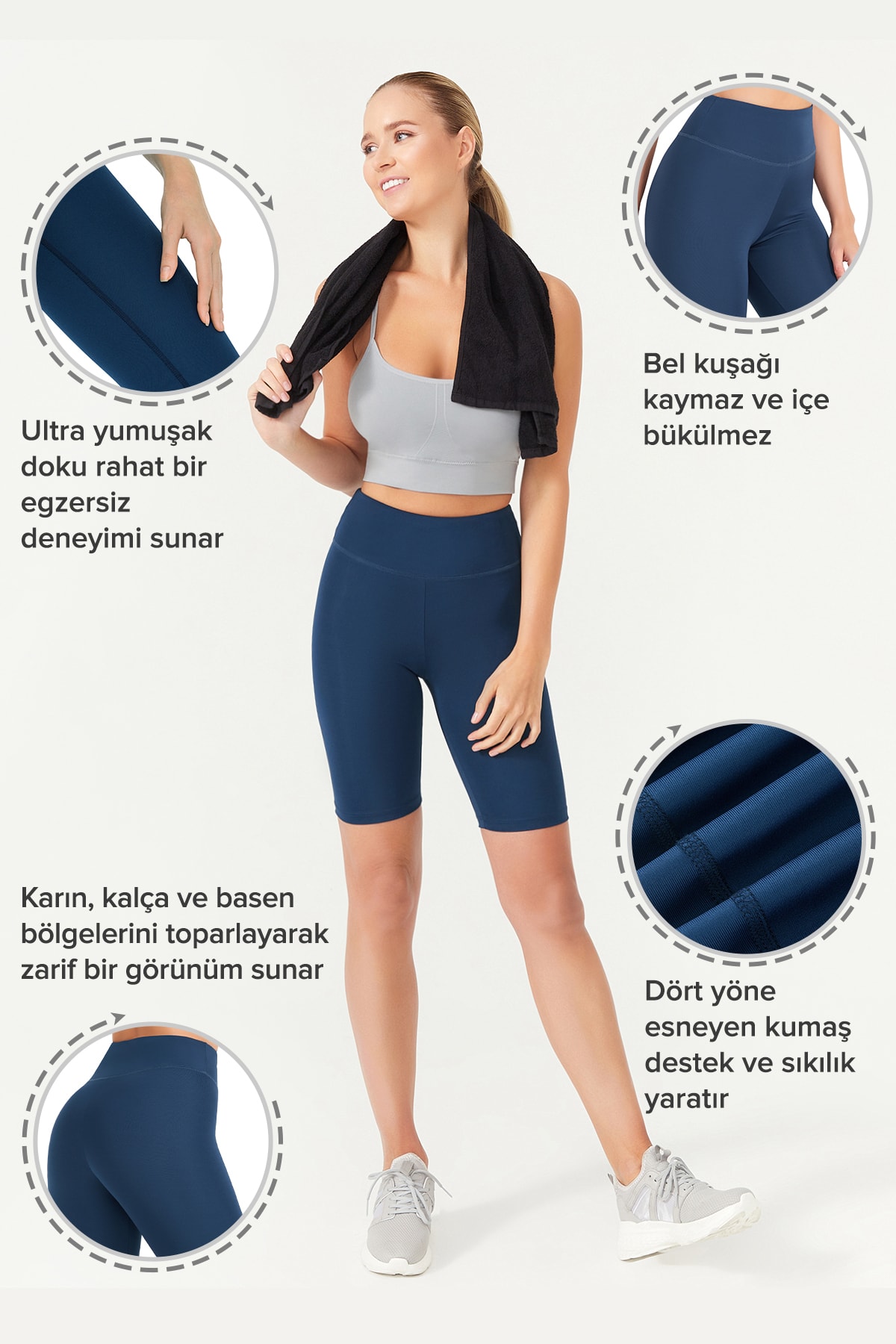 LOS OJOS Women&#039;s Navy Blue High Waist Compression Cycling Shorts Sports Leggings