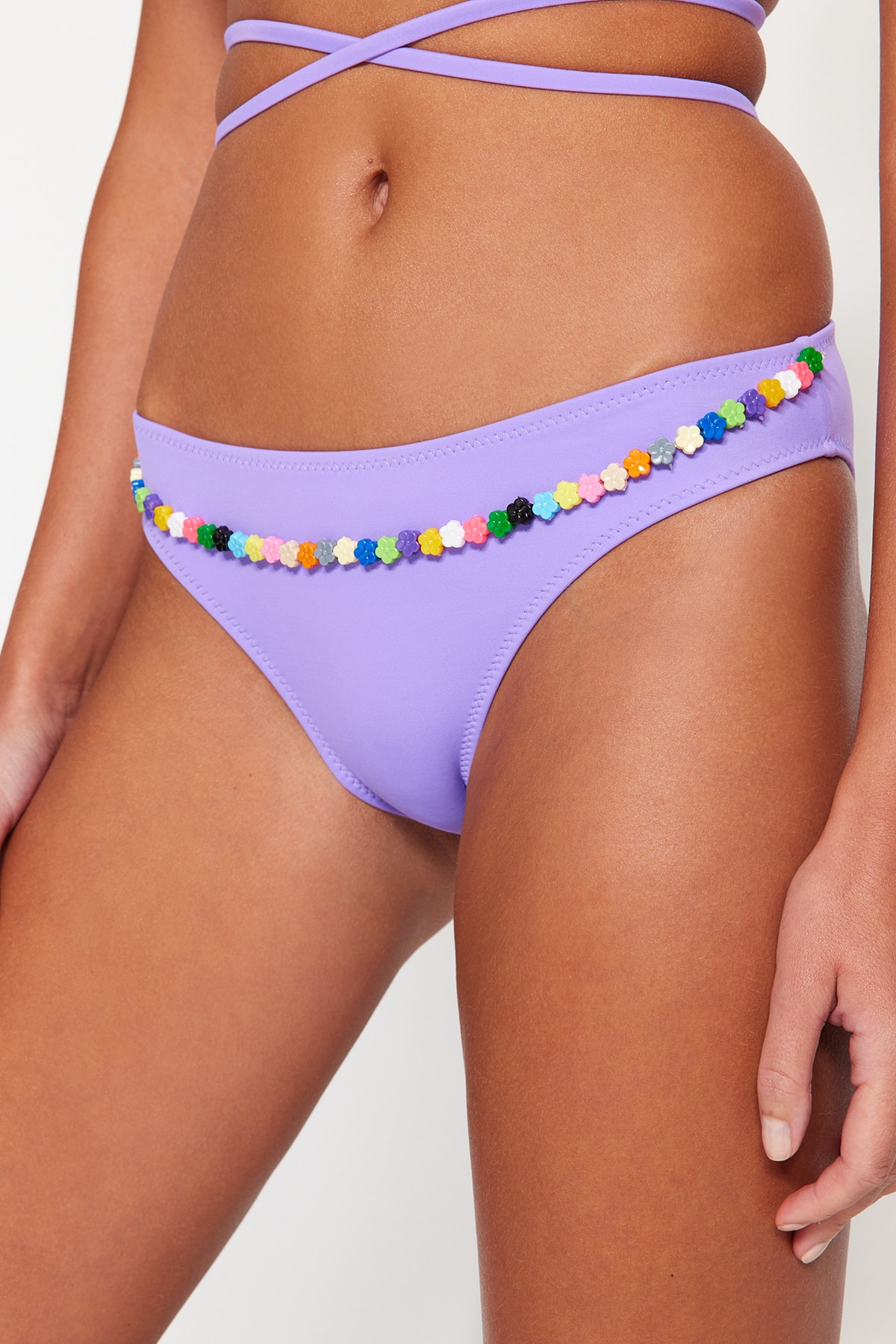 Trendyol Lilac mărgele accesoriu picior normal Bikini fund