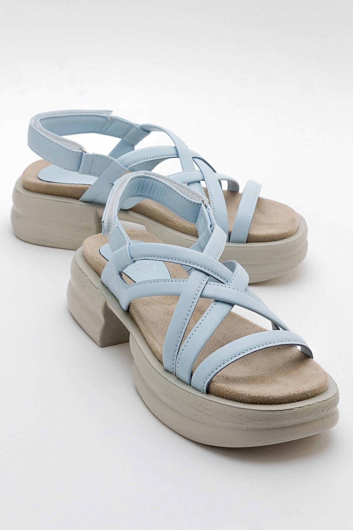 LuviShoes SENZA Baby Blue Skin Genuine Leather Women's Sandals