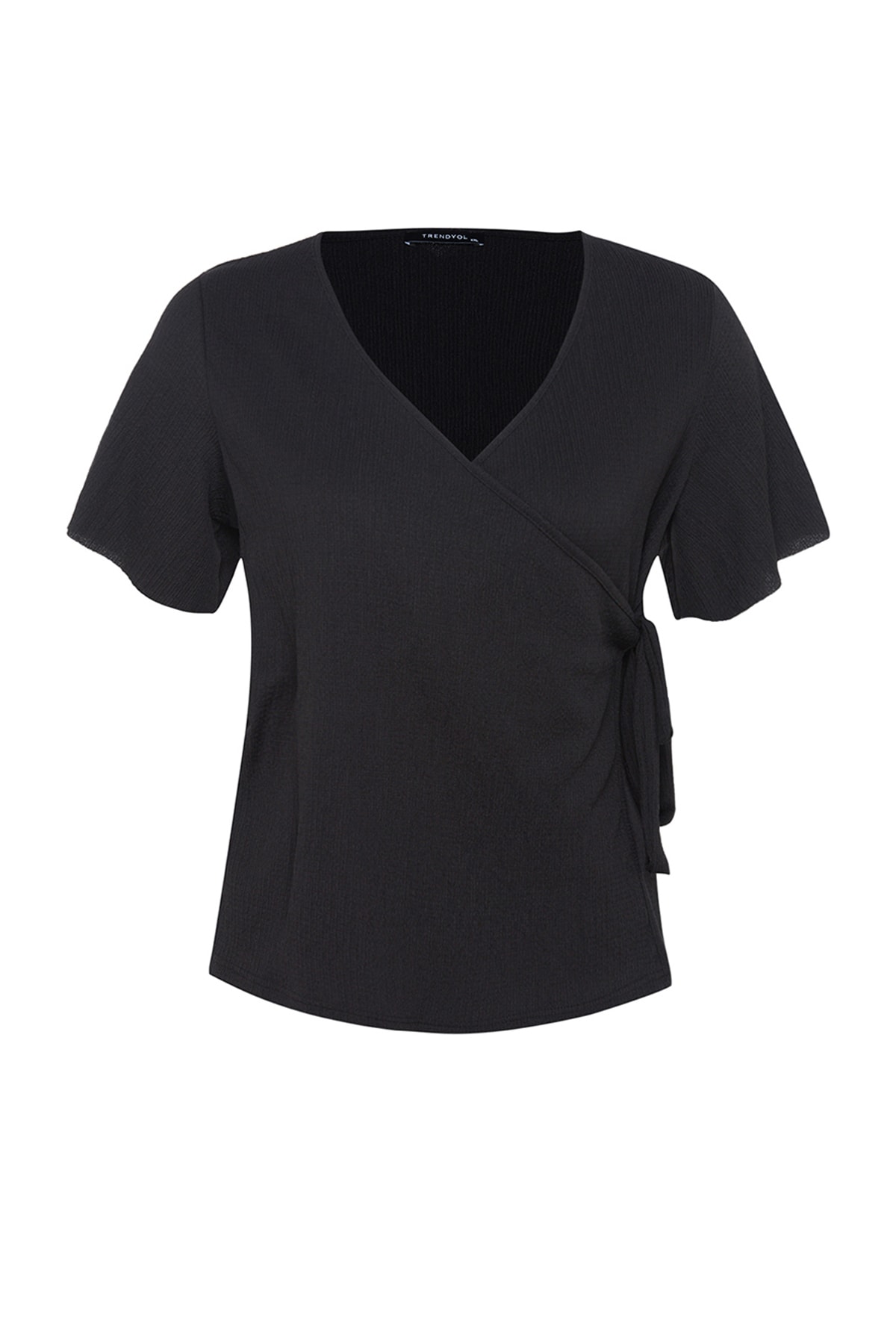 Trendyol Curve Black Double Breasted Knitted Blouse With Tie Detail