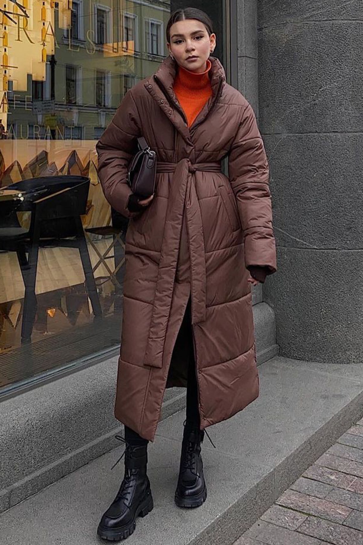 Levně Madmext Women's Brown Long Puffer Coat