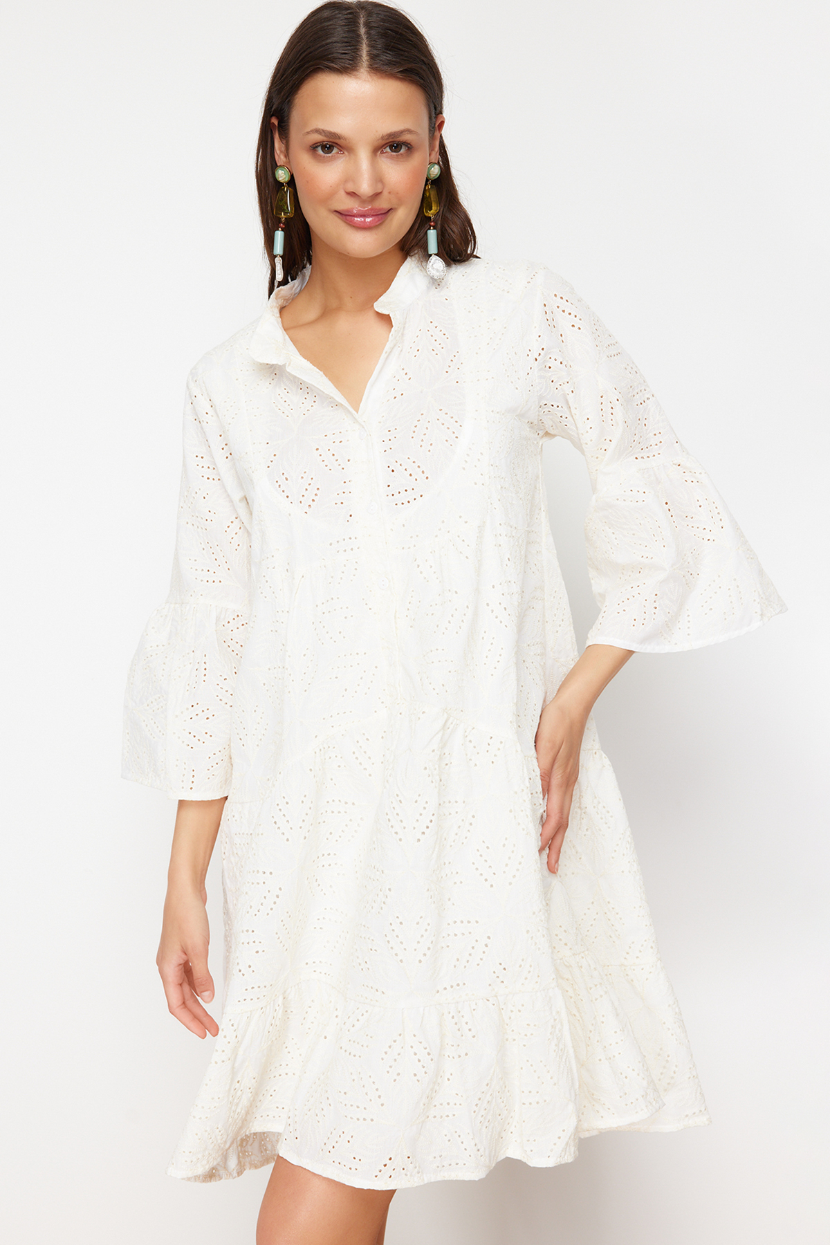 Trendyol White Mini Stranded Beach Dress