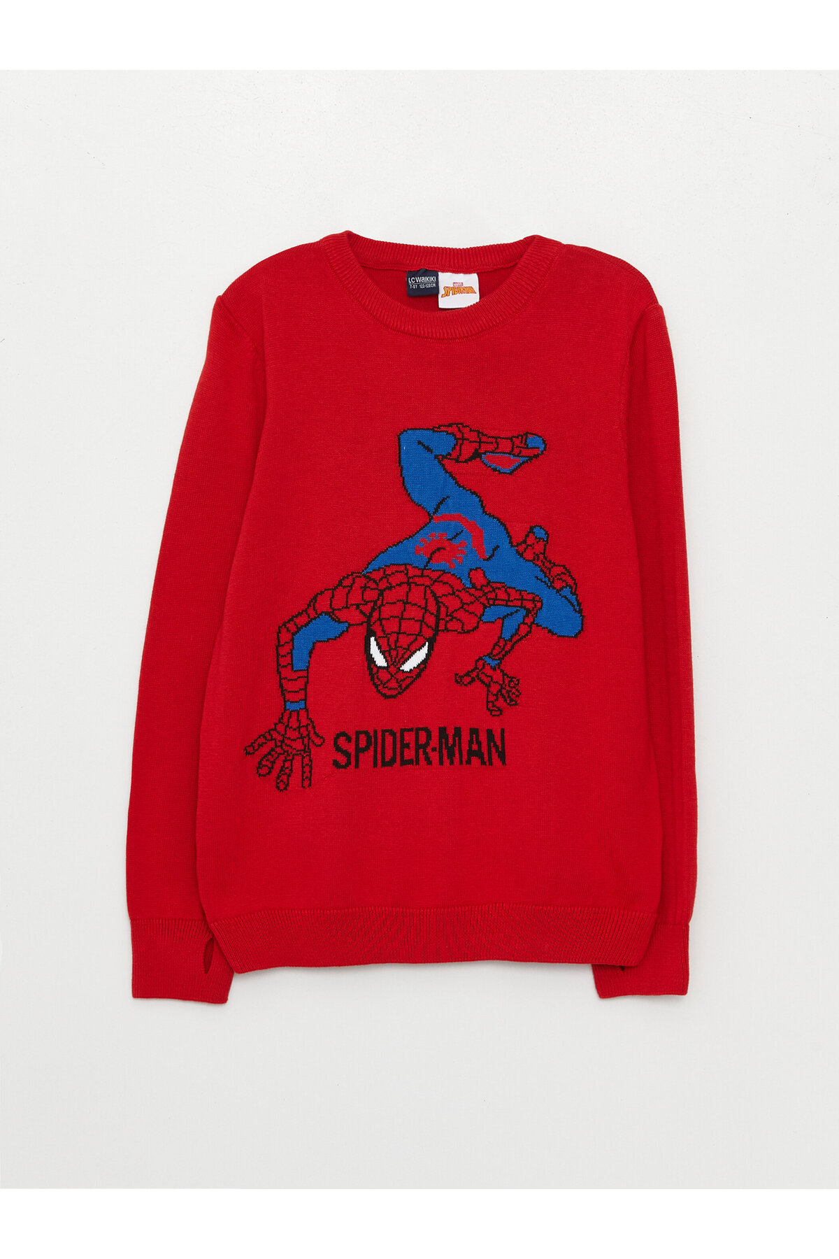 LC Waikiki Crew Neck Spiderman Patterned Long Sleeve Boy's Knitwear Sweater