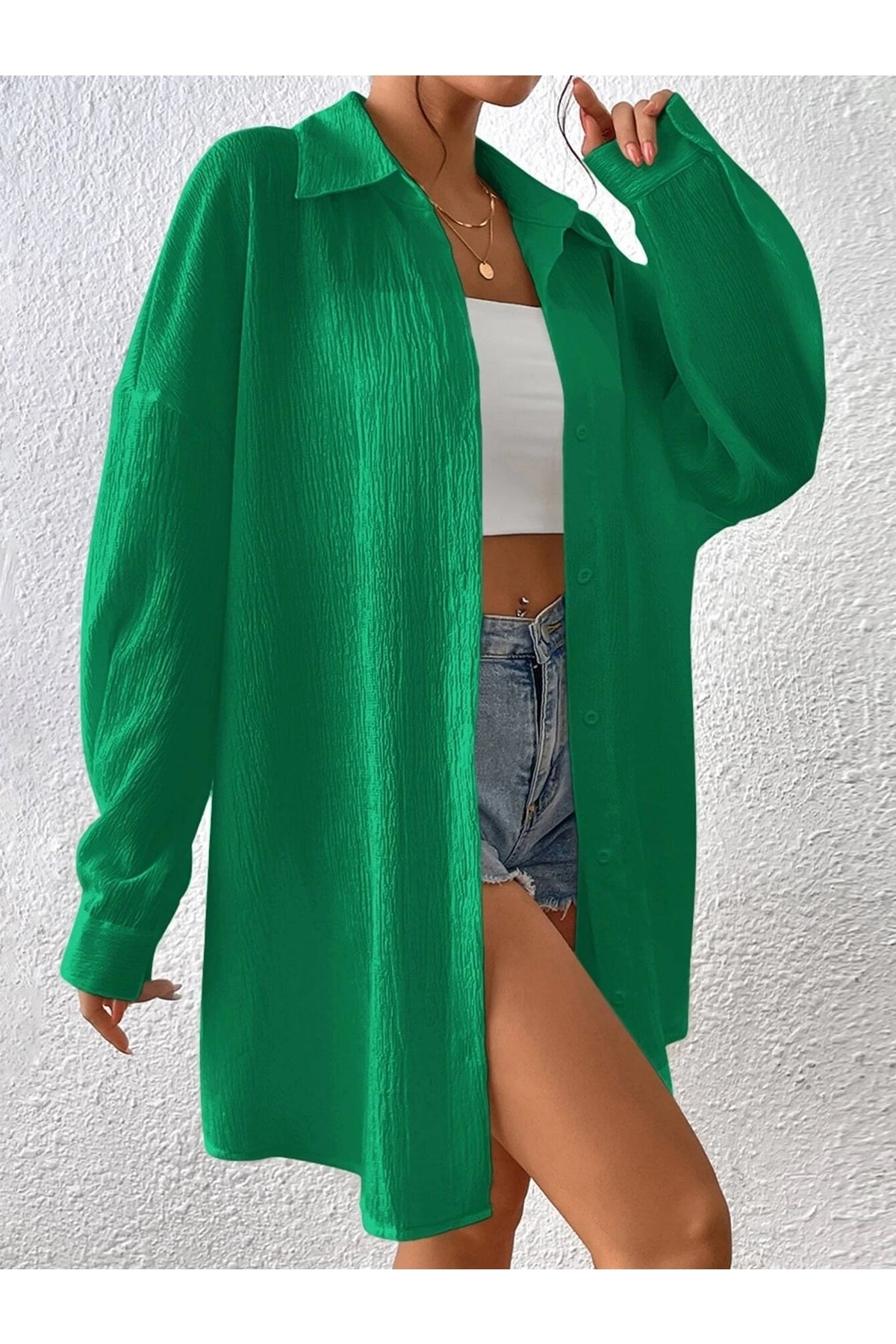 Know Women's Green Oversized Long Shirt